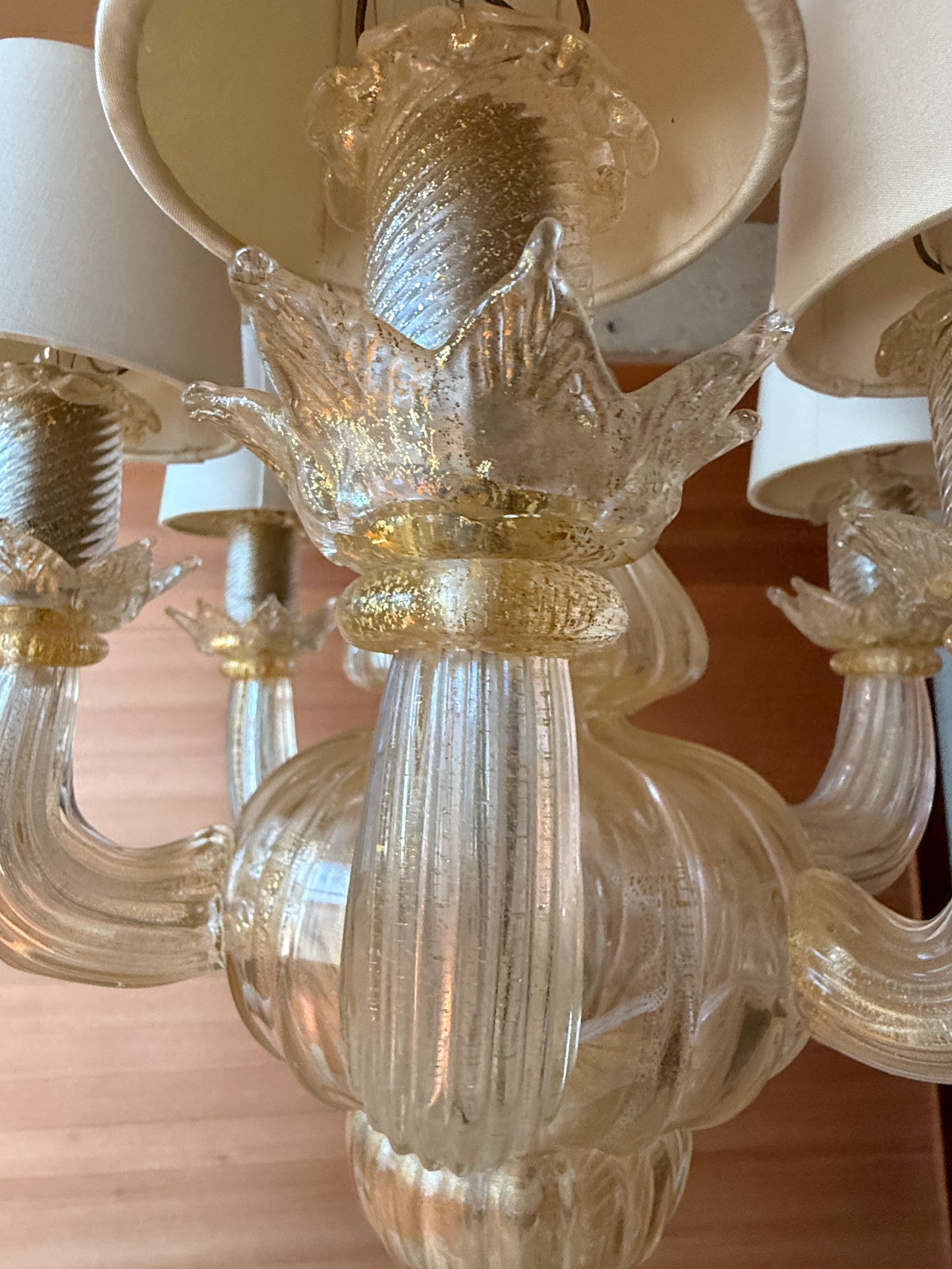 Murano Glass Chandelier Gold Iridescent 6-Light Venetian Pendant Neoclassical