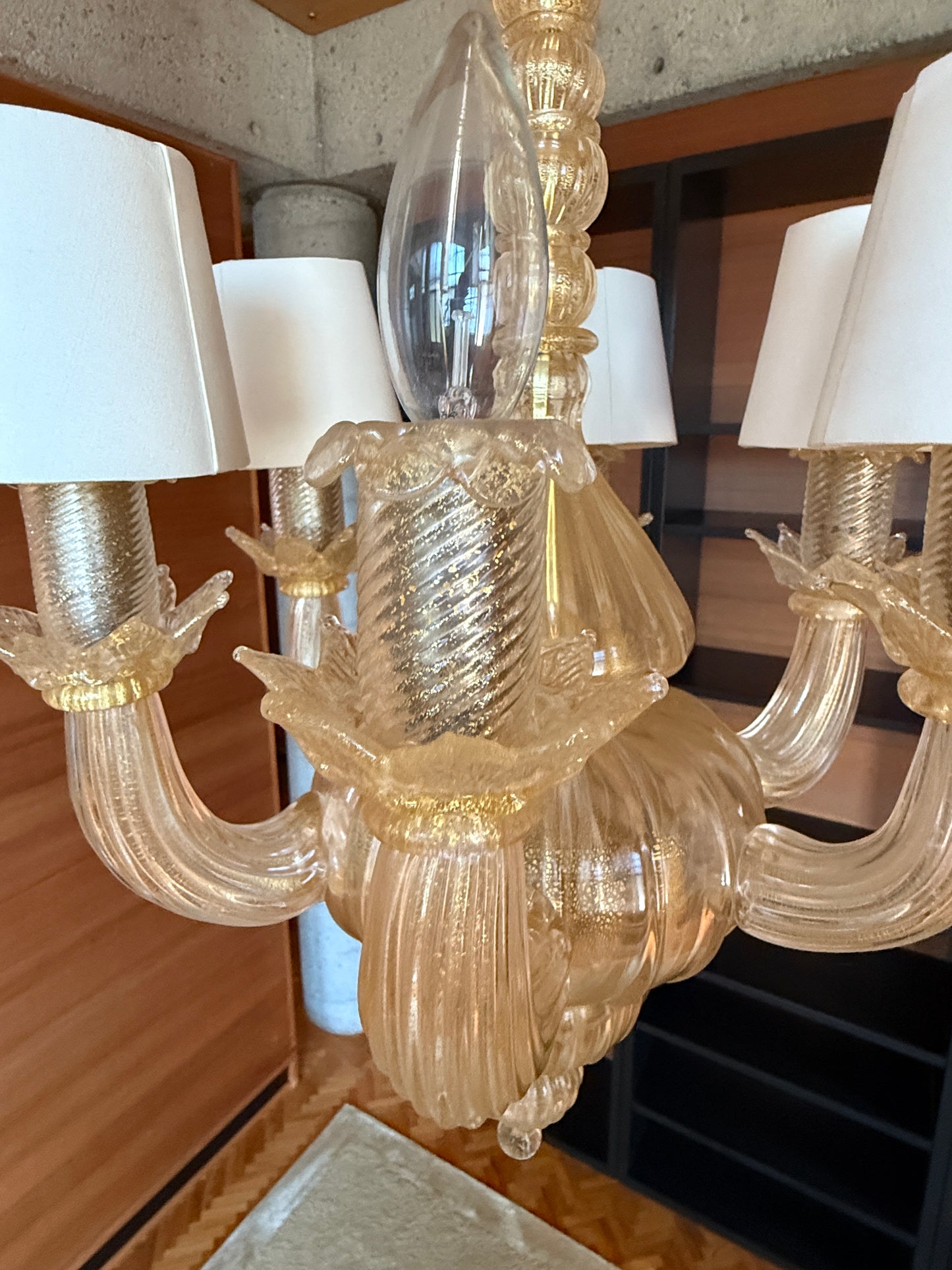 Murano Glass Chandelier Gold Iridescent 6-Light Venetian Pendant Neoclassical