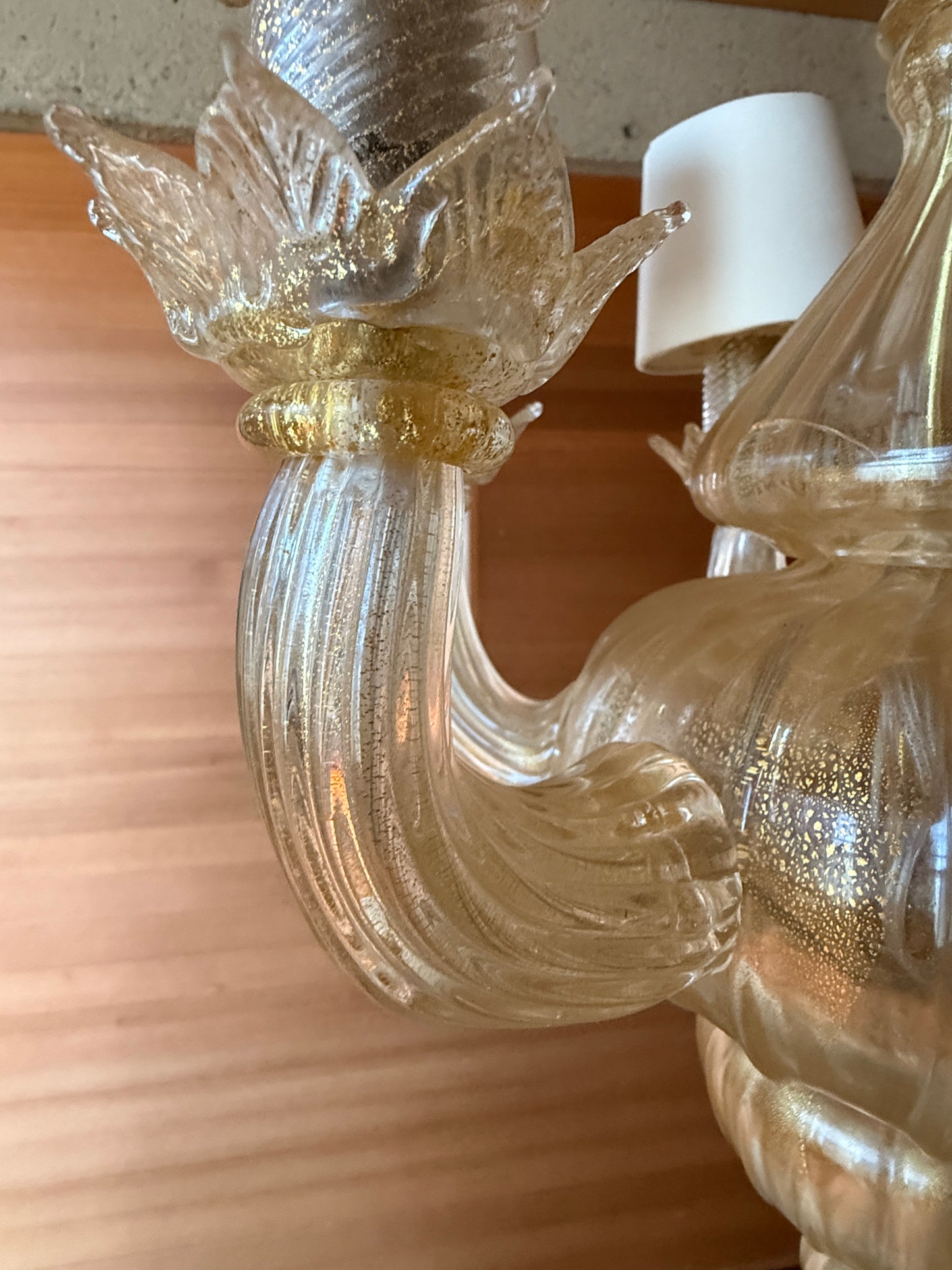 Murano Glass Chandelier Gold Iridescent 6-Light Venetian Pendant Neoclassical