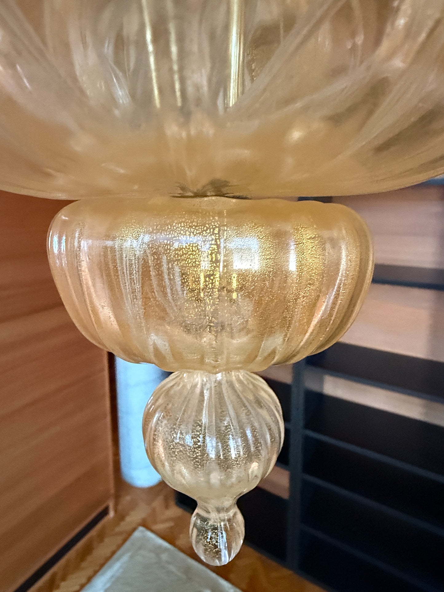 Murano Glass Chandelier Gold Iridescent 6-Light Venetian Pendant Neoclassical