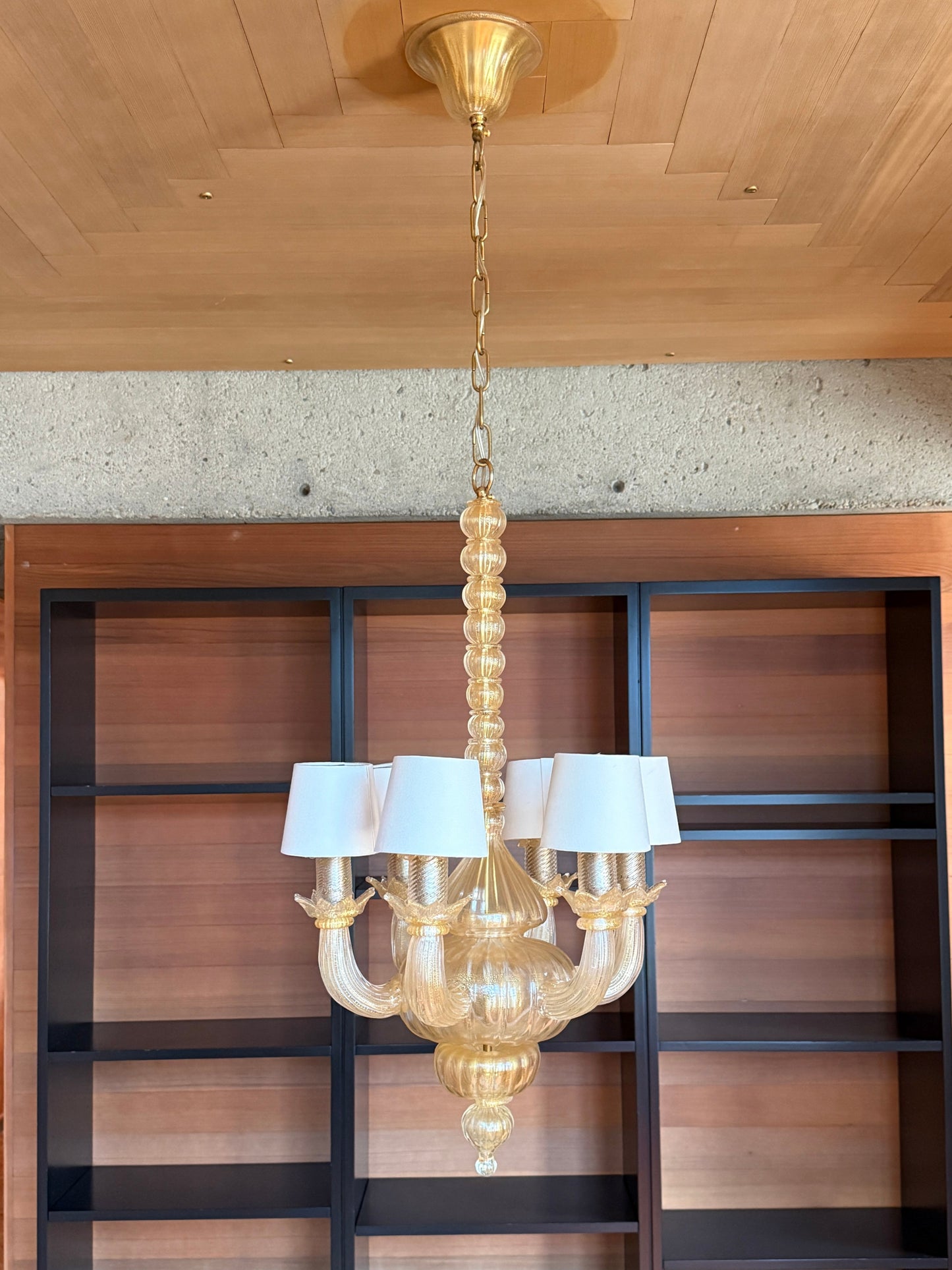 Murano Glass Chandelier Gold Iridescent 6-Light Venetian Pendant Neoclassical