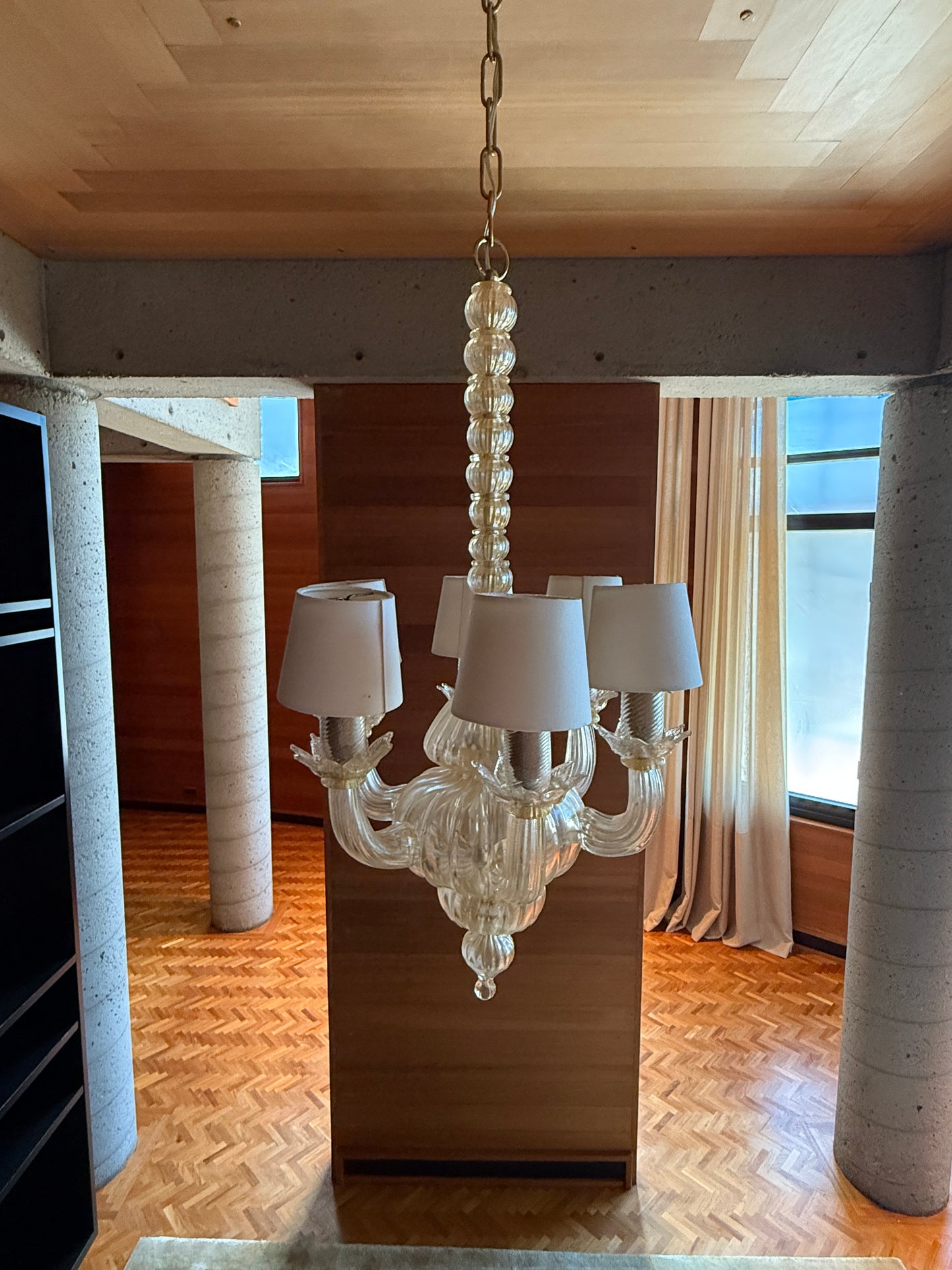 Murano Glass Chandelier Gold Iridescent 6-Light Venetian Pendant Neoclassical