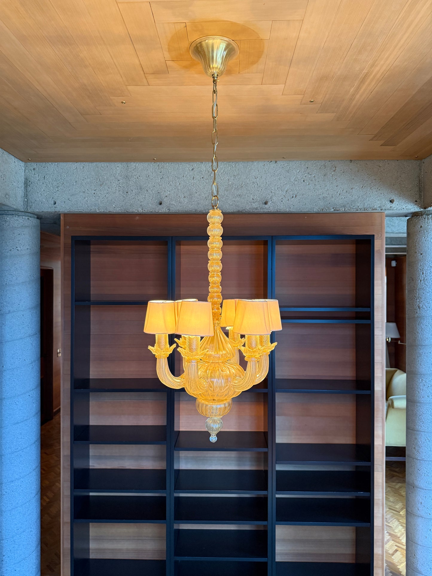 Murano Glass Chandelier Gold Iridescent 6-Light Venetian Pendant Neoclassical