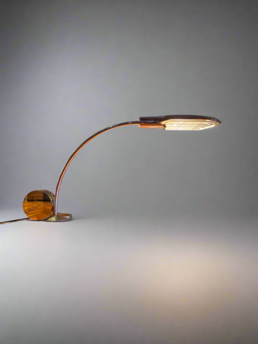 Cedric Hartman Brass & Chrome Desk Lamp, Adjustable Modernist Design, 1970s