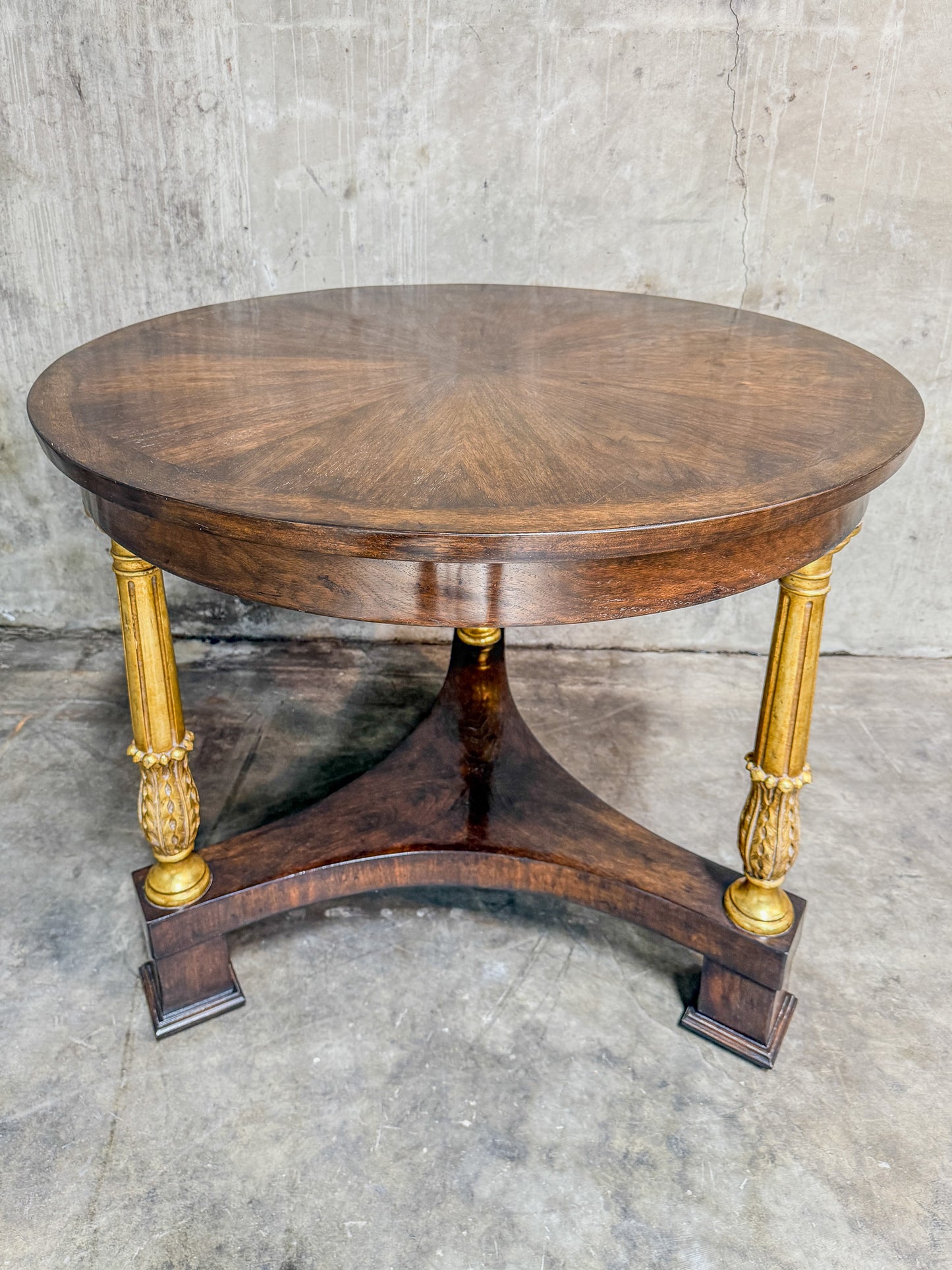 Exquisite Ebanista D'Orsay Gallery Table - Hand-Planed Walnut, 22K Gold Finish - Like New!