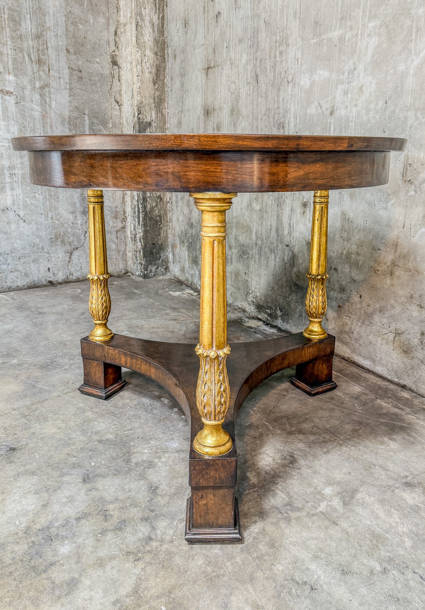 Exquisite Ebanista D'Orsay Gallery Table - Hand-Planed Walnut, 22K Gold Finish - Like New!