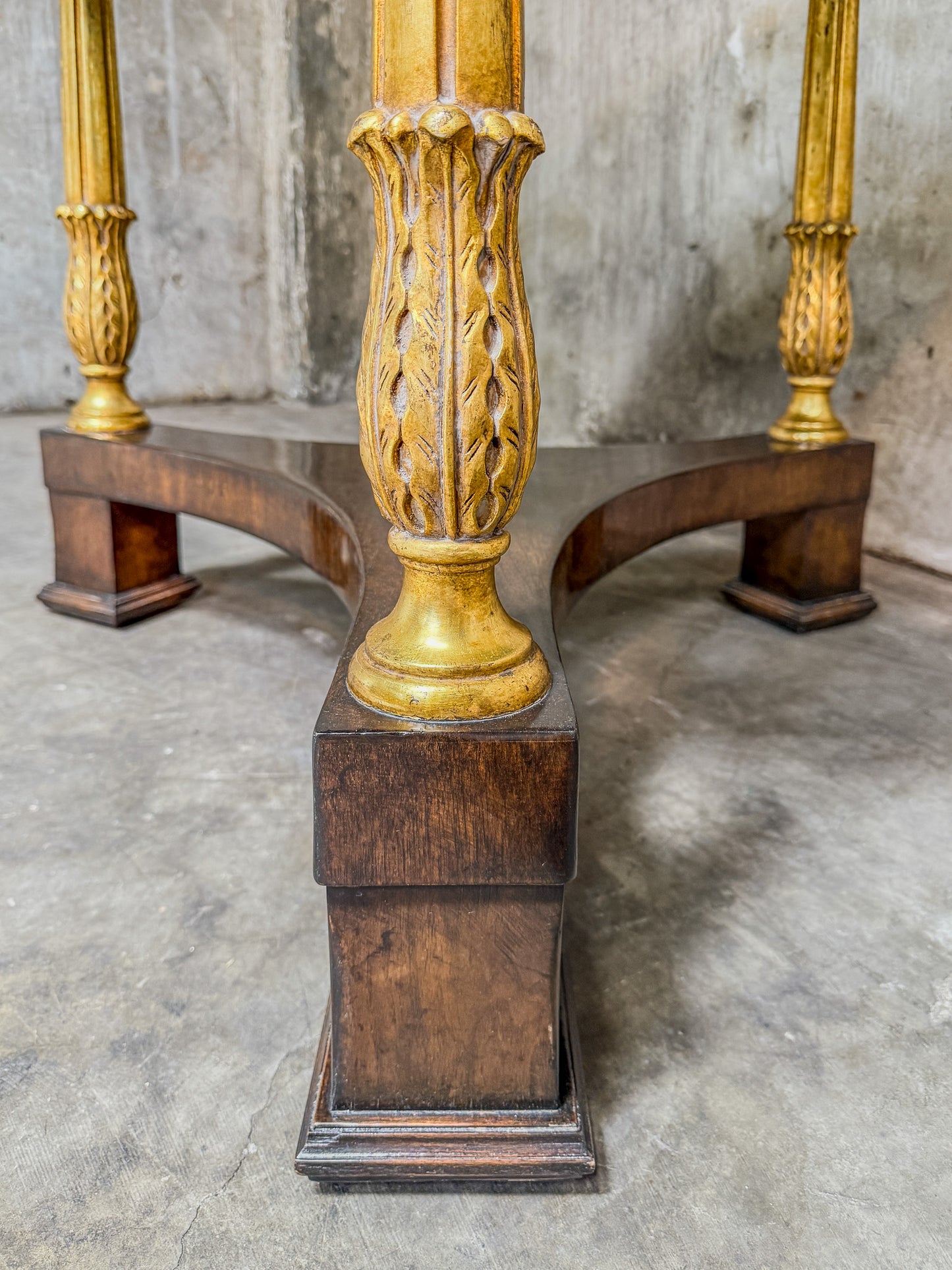 Exquisite Ebanista D'Orsay Gallery Table - Hand-Planed Walnut, 22K Gold Finish - Like New!