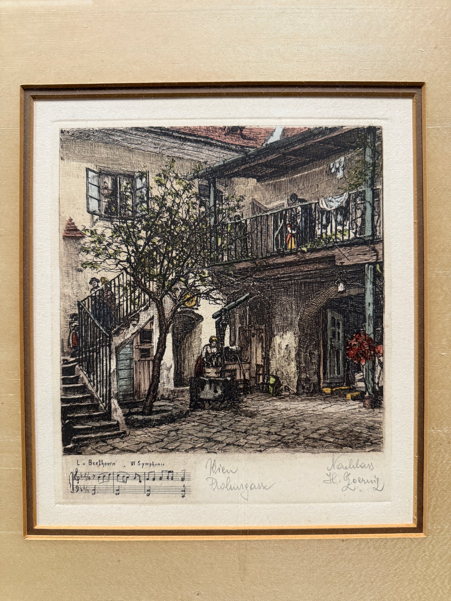 Henry Goering Beethoven Pastorale VI Symphonie Etching, Framed