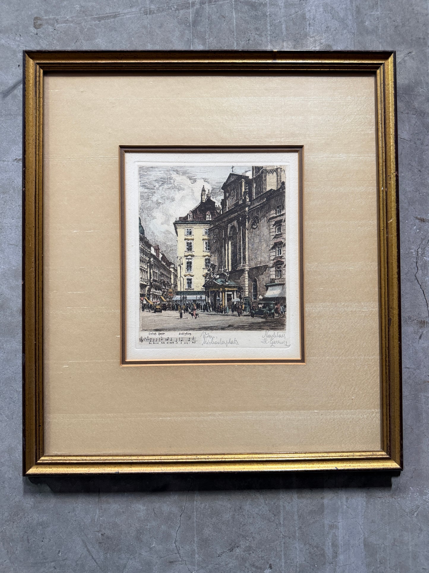Henry Goering Haydn Schöpfung Michaelerplatz Vienna Etching, Framed