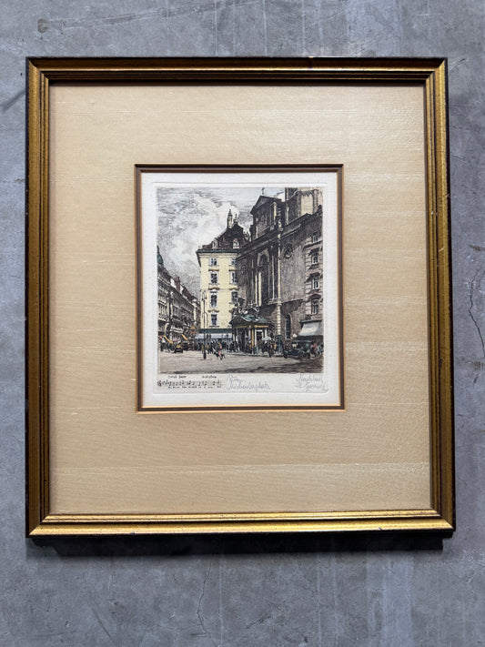 Henry Goering Haydn Schöpfung Michaelerplatz Vienna Etching, Framed
