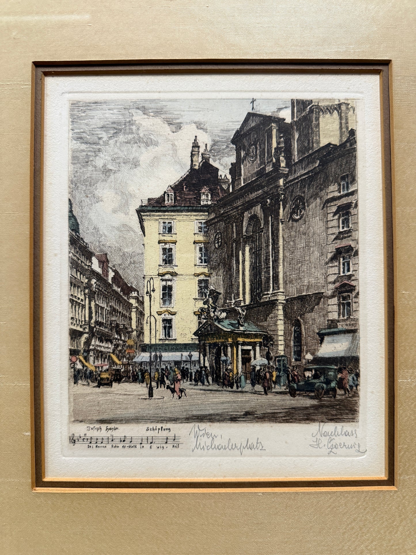 Henry Goering Haydn Schöpfung Michaelerplatz Vienna Etching, Framed