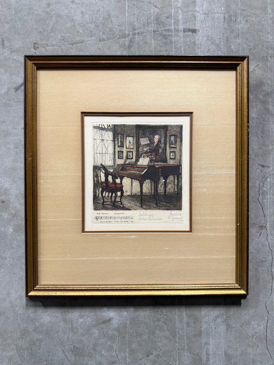Henry Goering Mozart Wiegenlied Salzburg Mozartzimmer Etching, Framed