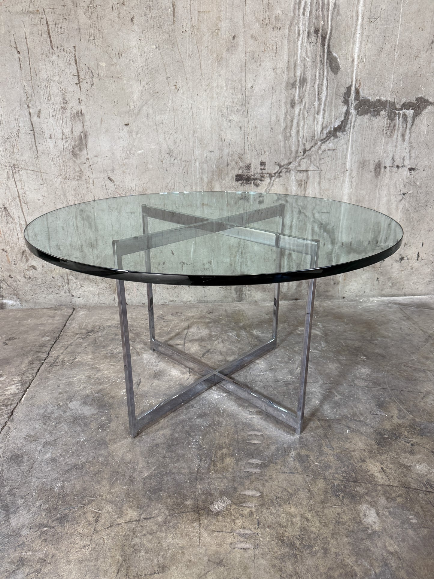 Knoll Mies Van Der Rohe Style Vtg Mid‑Century Modern Round Glass Coffee Table