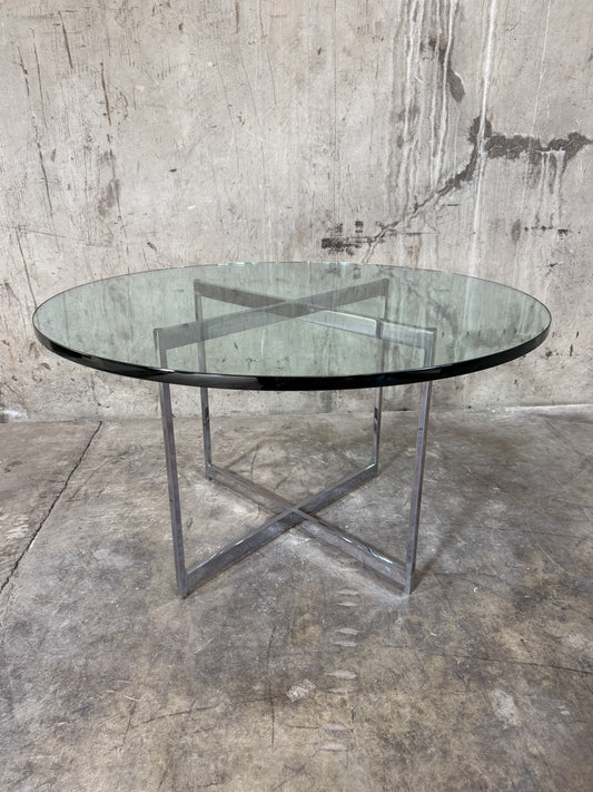 Knoll Mies Van Der Rohe Style Vtg Mid‑Century Modern Round Glass Coffee Table