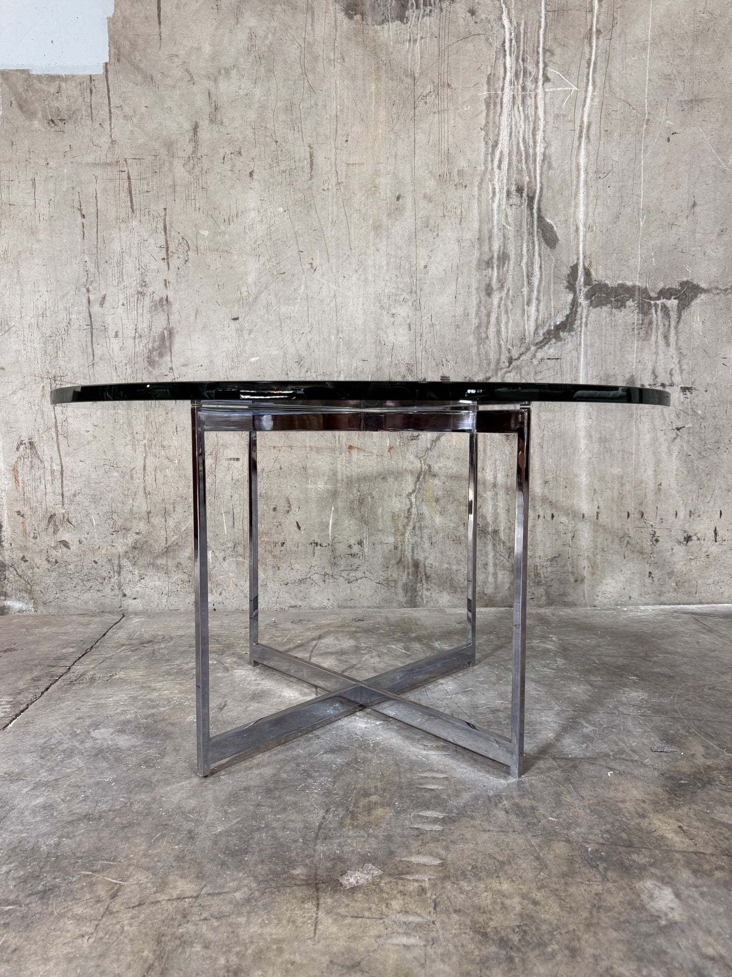 Knoll Mies Van Der Rohe Style Vtg Mid‑Century Modern Round Glass Coffee Table