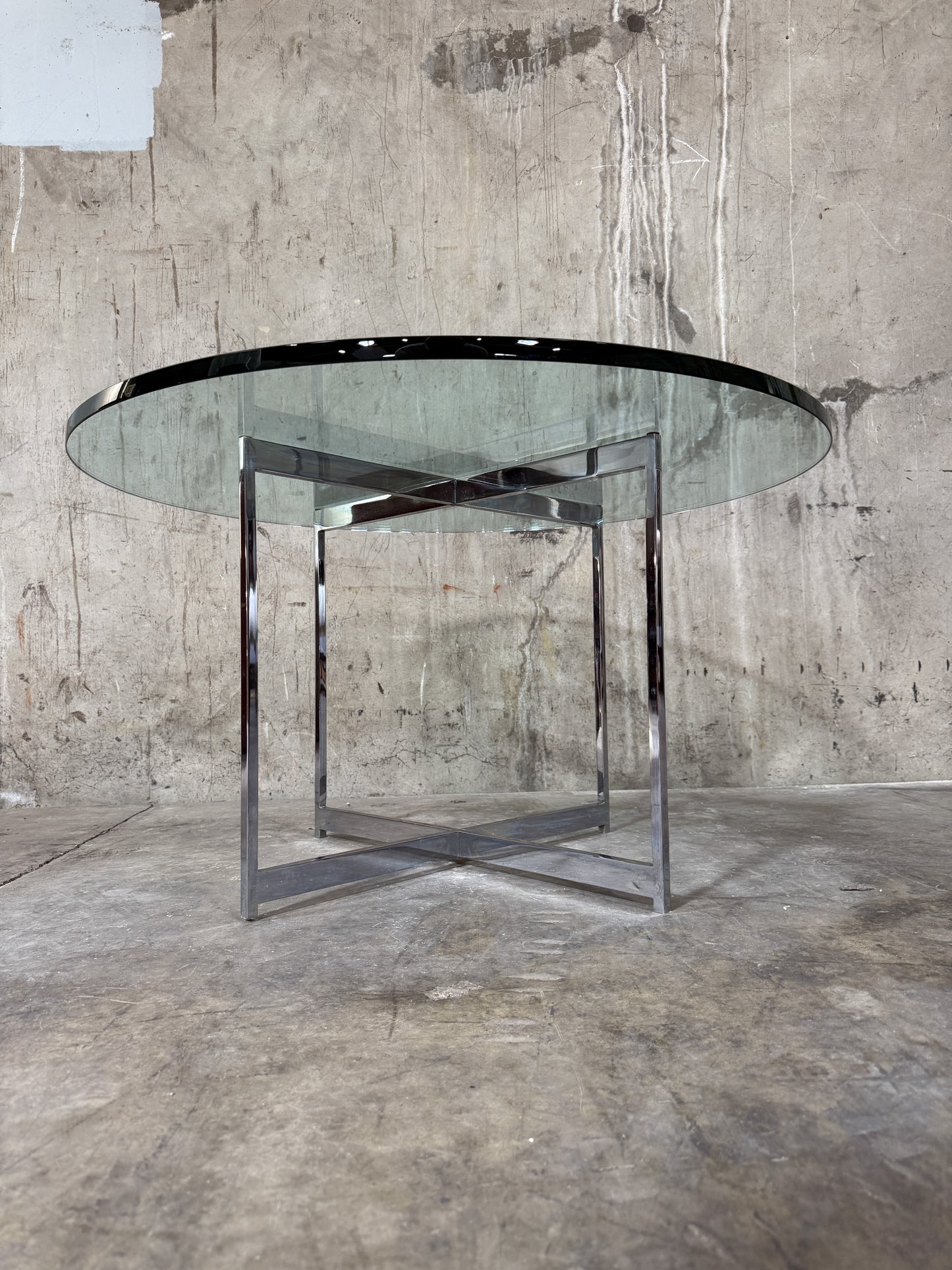 Knoll Mies Van Der Rohe Style Vtg Mid‑Century Modern Round Glass Coffee Table