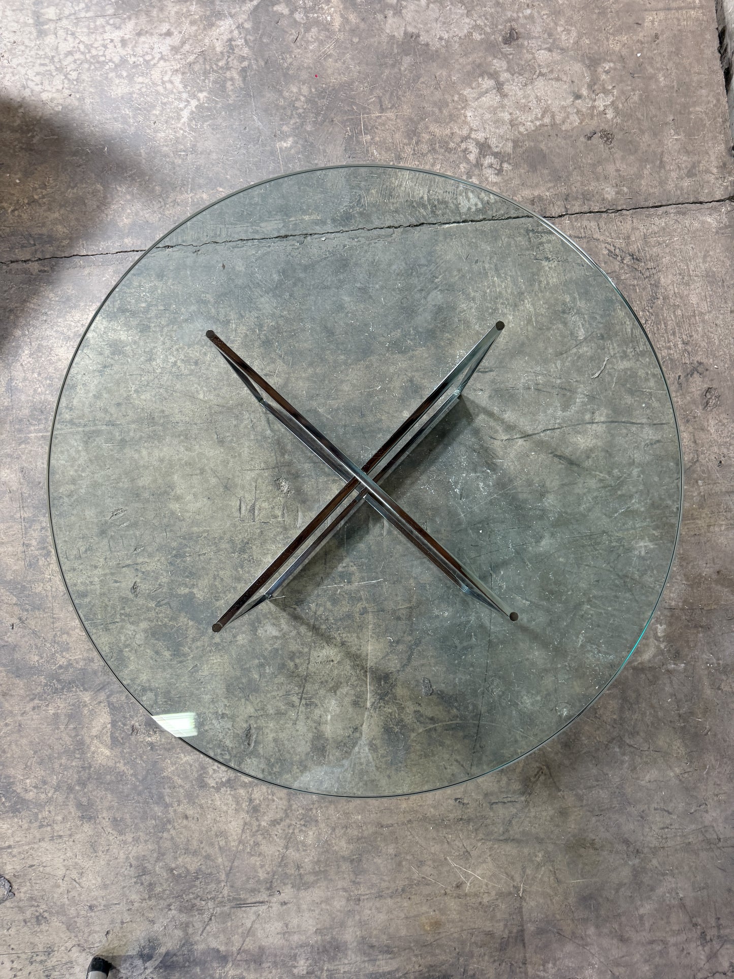 Knoll Mies Van Der Rohe Style Vtg Mid‑Century Modern Round Glass Coffee Table