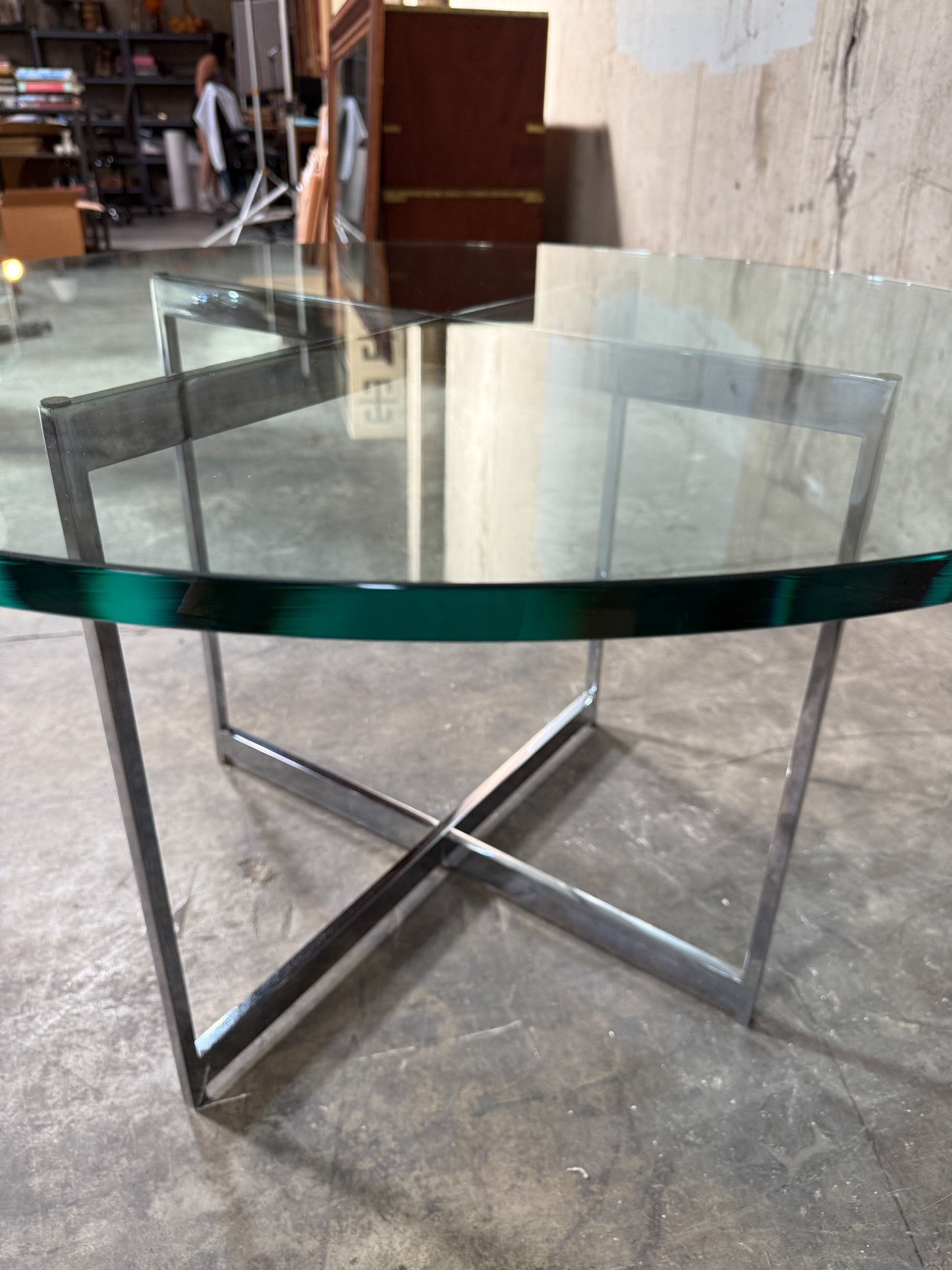 Knoll Mies Van Der Rohe Style Vtg Mid‑Century Modern Round Glass Coffee Table