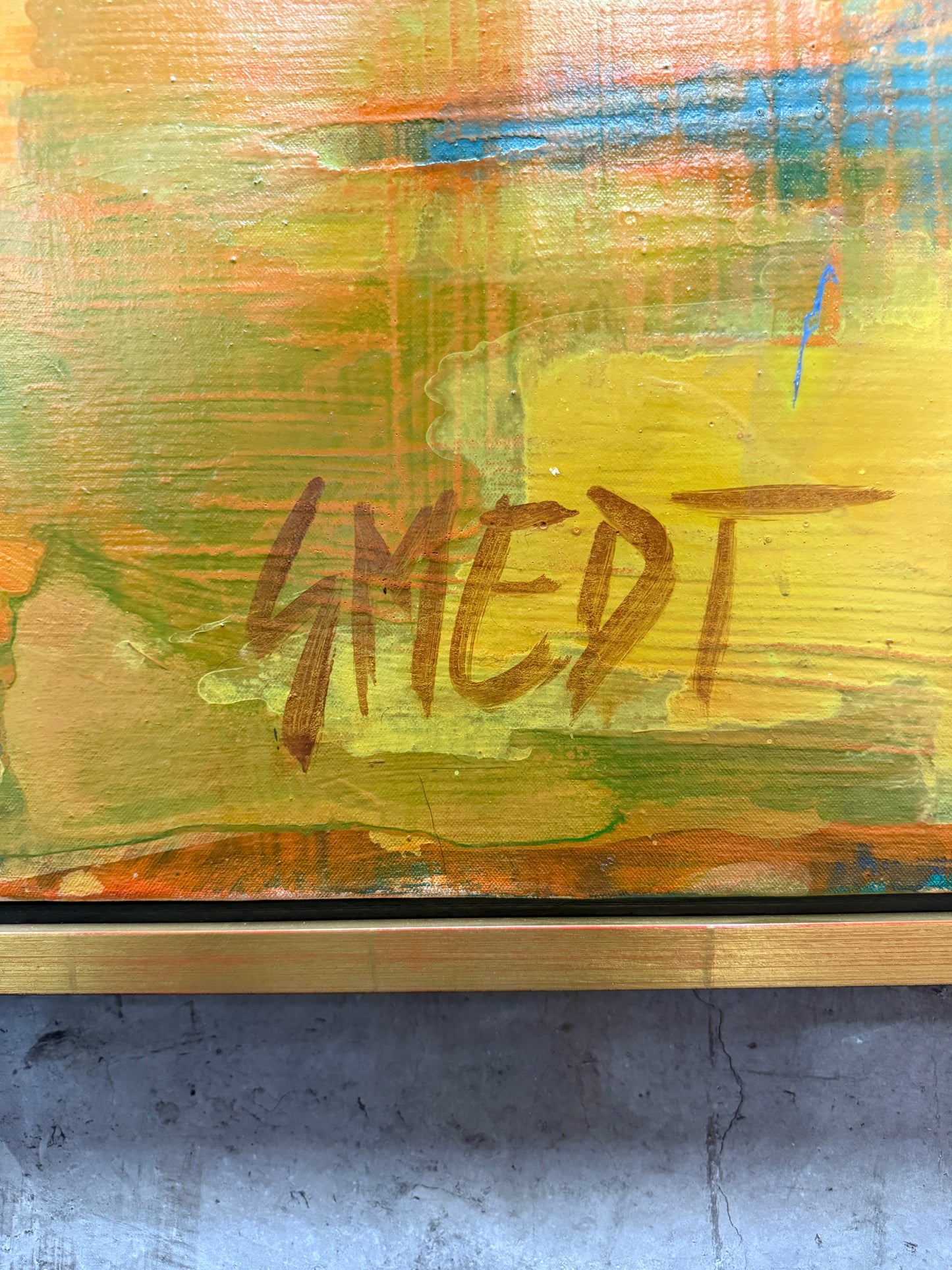 Smedt Large Rooster Painting Signed 1996 Gold Frame 50x63