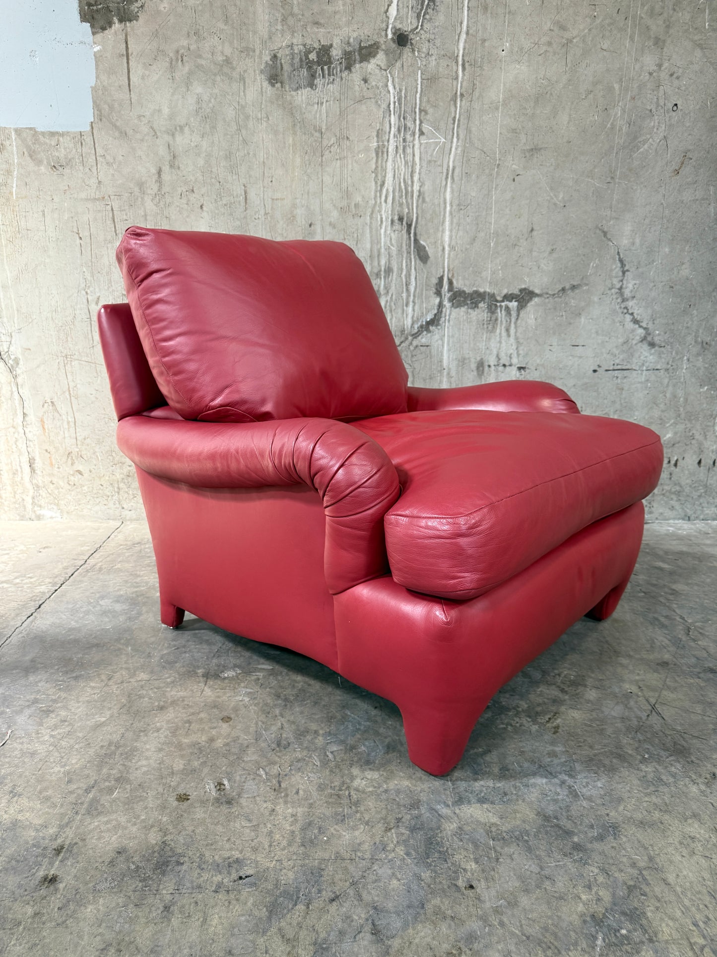 1970s Michael Taylor Red Leather Lounge Chair & Ottoman – Refurbished by Belmar Co. San Francisco