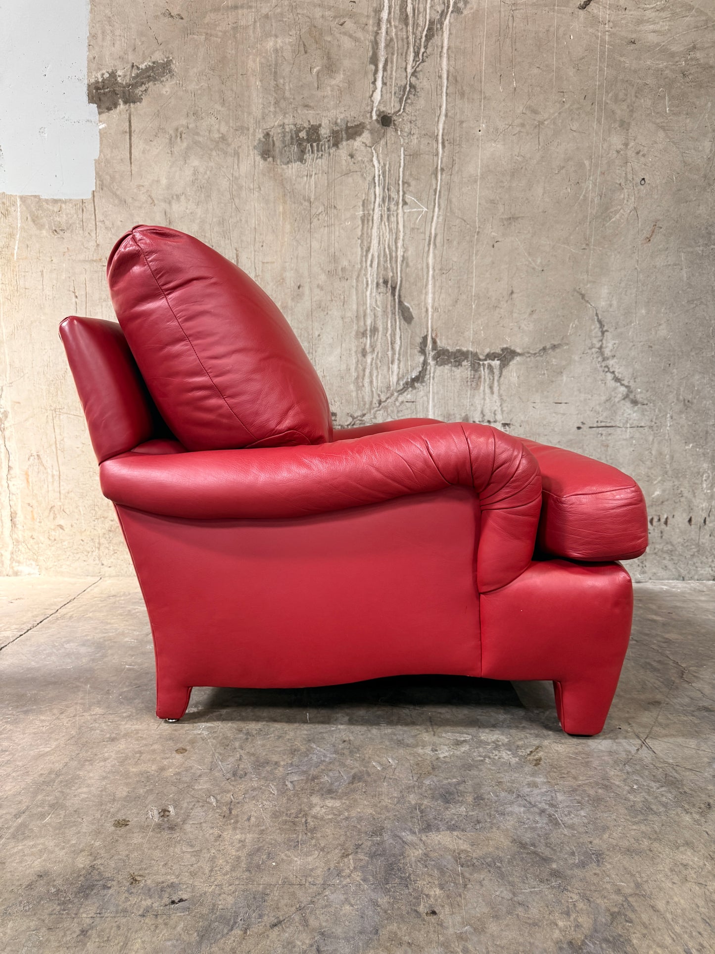 1970s Michael Taylor Red Leather Lounge Chair & Ottoman – Refurbished by Belmar Co. San Francisco