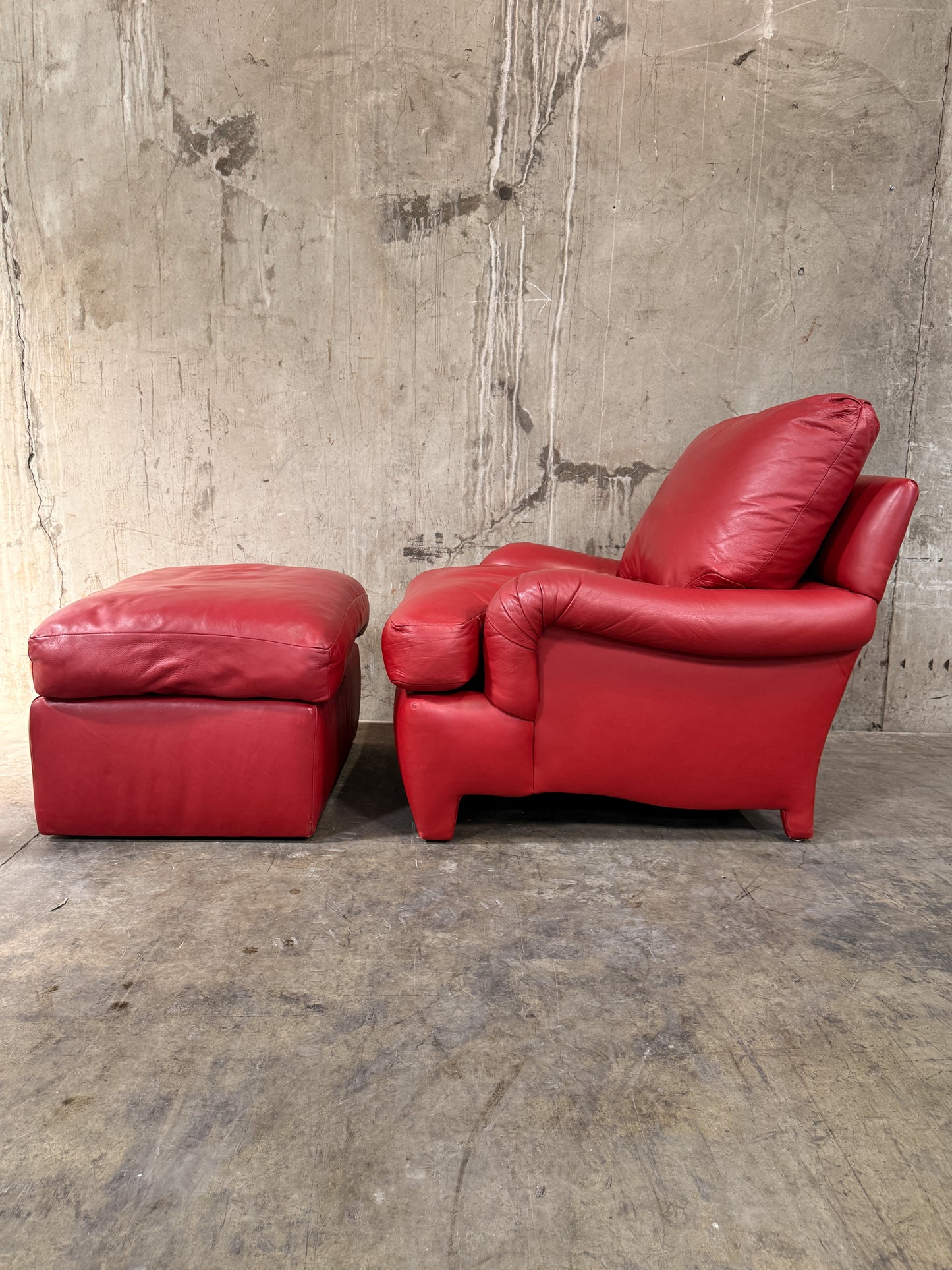1970s Michael Taylor Red Leather Lounge Chair & Ottoman – Refurbished by Belmar Co. San Francisco