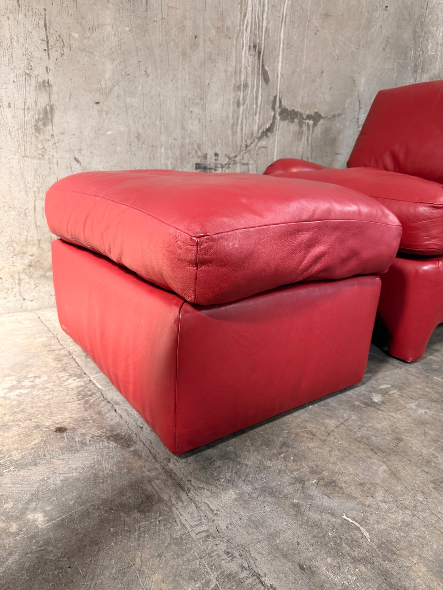 1970s Michael Taylor Red Leather Lounge Chair & Ottoman – Refurbished by Belmar Co. San Francisco