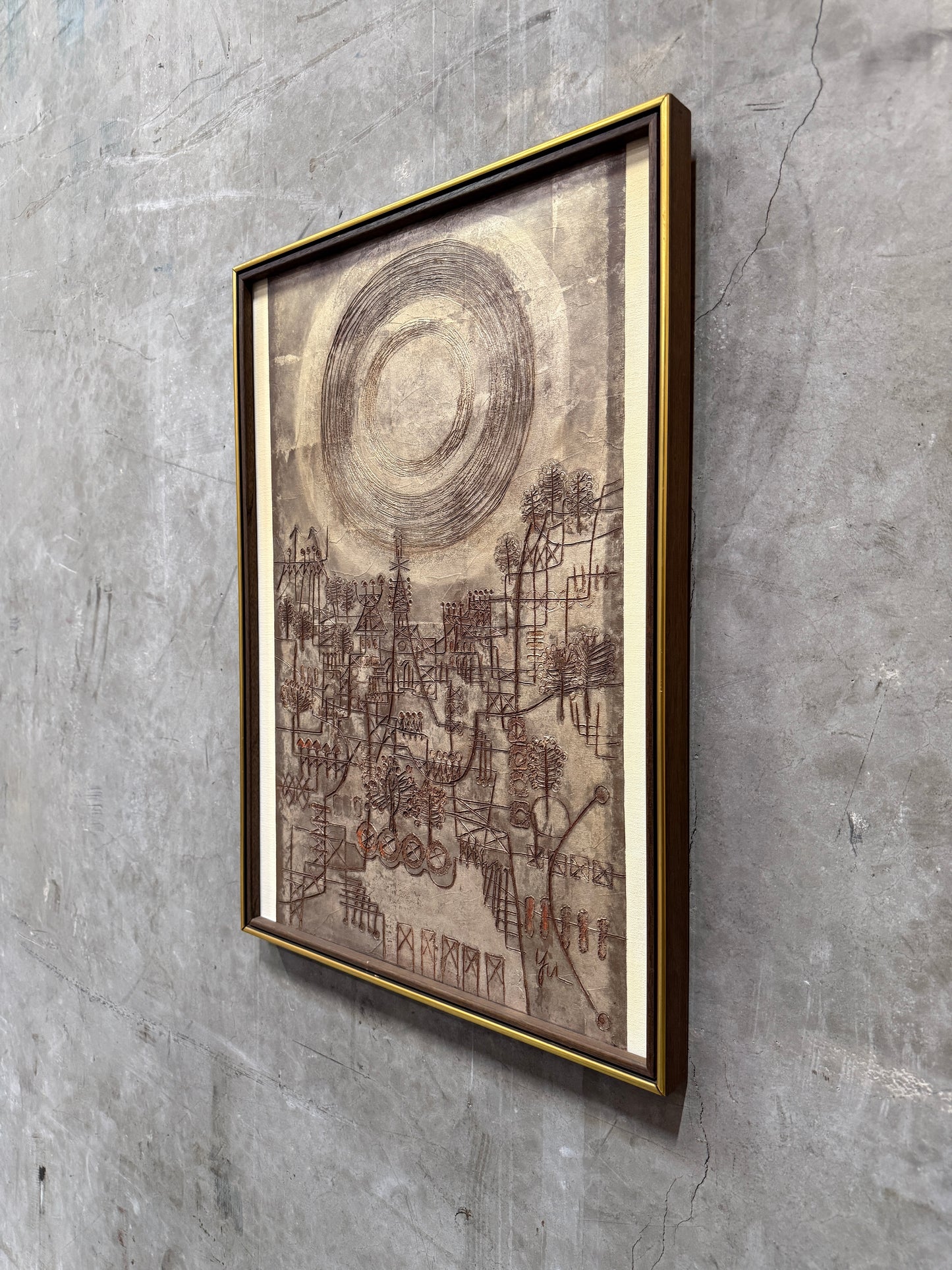 Heshi Yu Signed Cityscape Print, Framed Mid-Century Modernist Serigraph