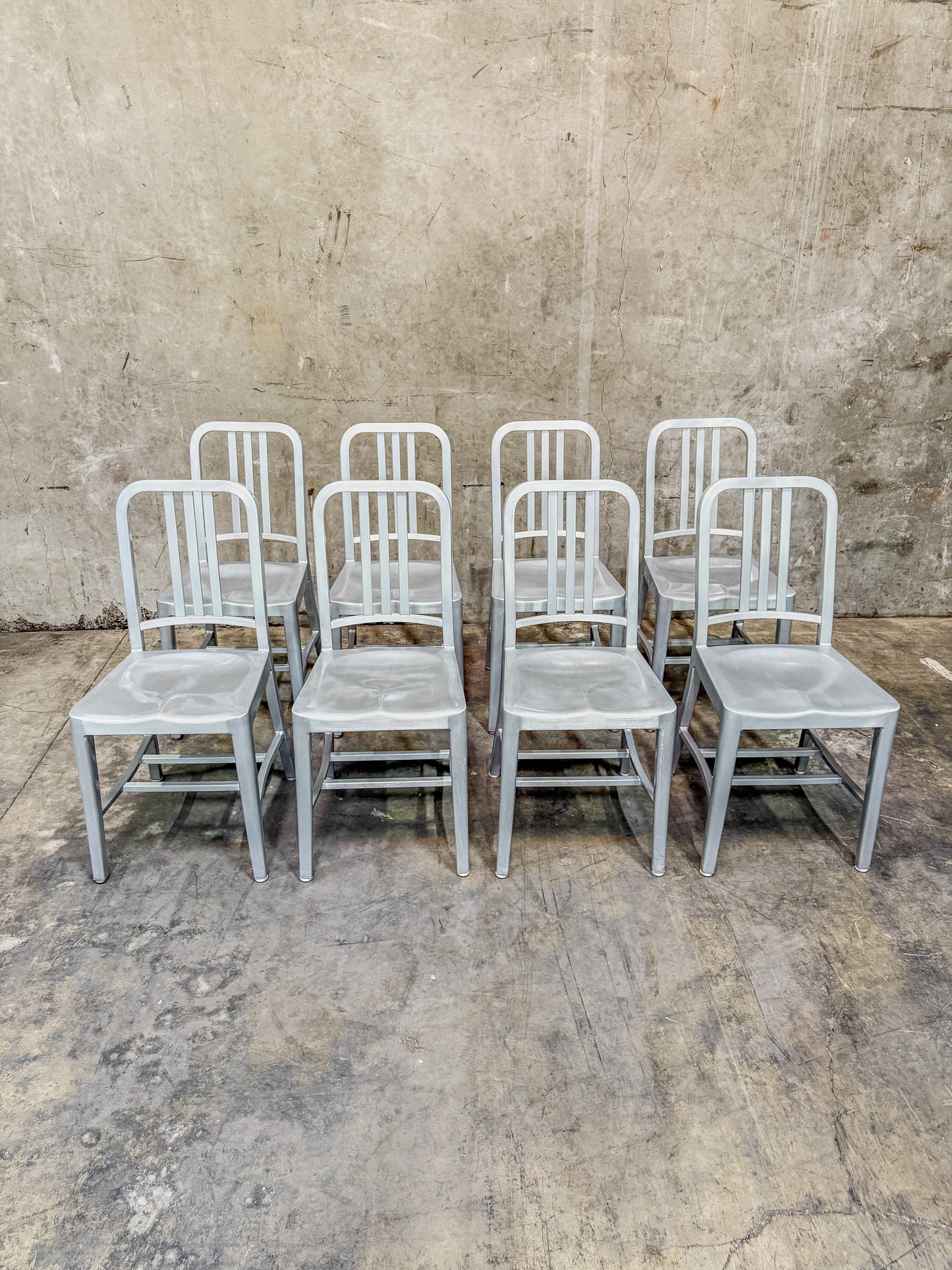 Rare Set of 8 Vintage (Pre-1990) Emeco 1006 Aluminum Navy Chairs - Excellent Condition!