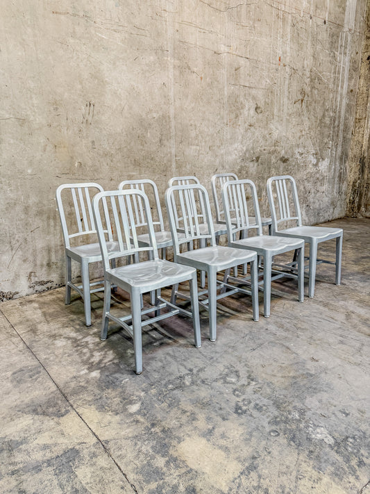 Rare Set of 8 Vintage (Pre-1990) Emeco 1006 Aluminum Navy Chairs - Excellent Condition!