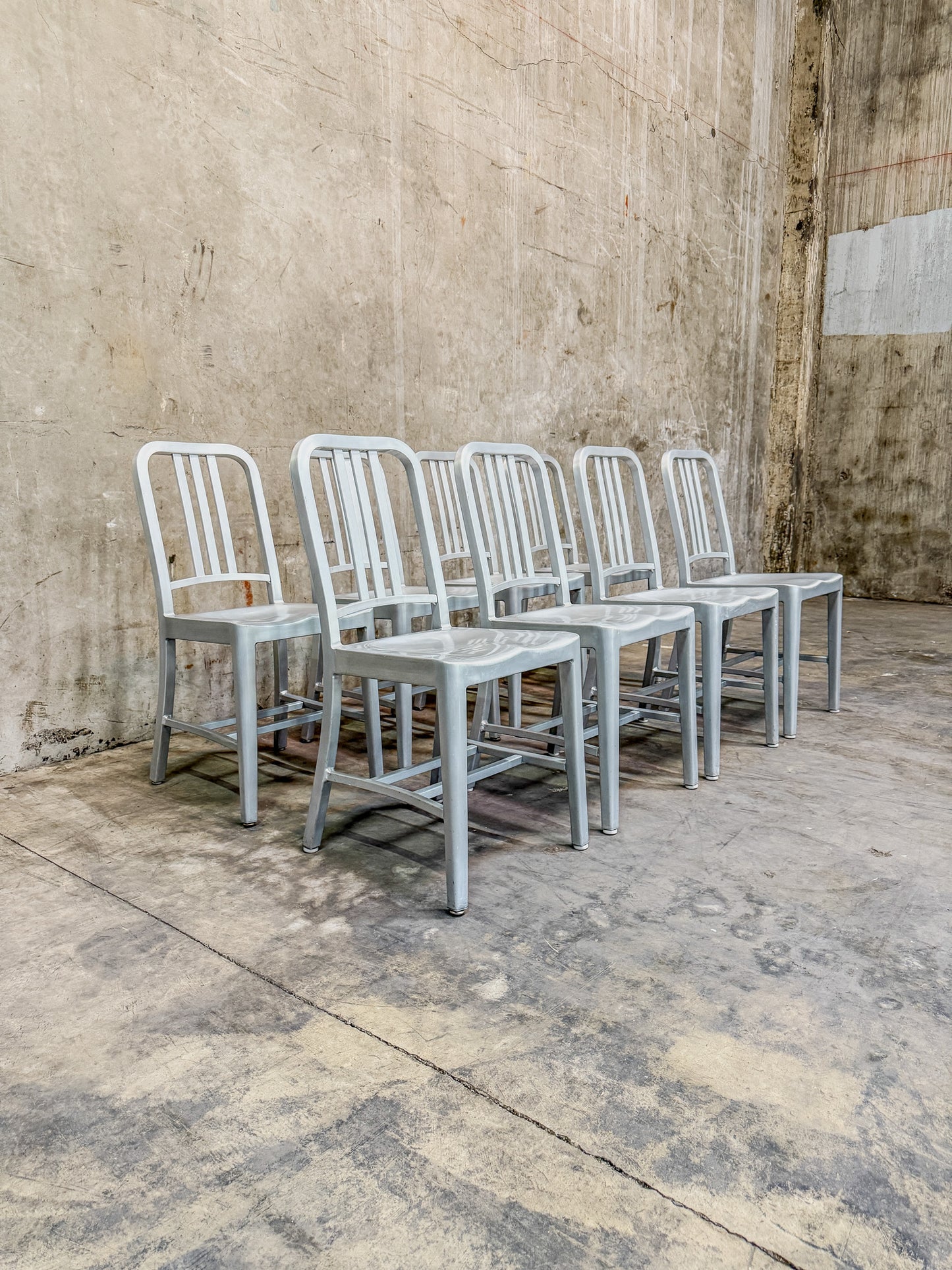 Rare Set of 8 Vintage (Pre-1990) Emeco 1006 Aluminum Navy Chairs - Excellent Condition!