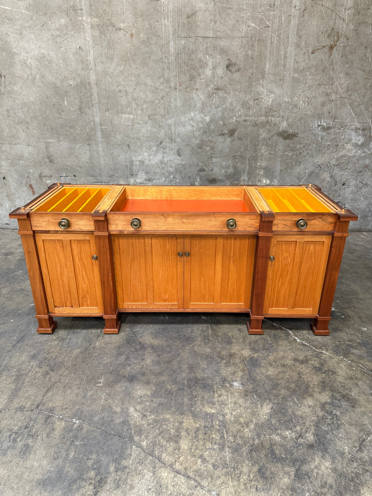 1970s Custom Handcrafted Arts & Crafts Revival Sideboard with Fold-Out Top and Lined Drawers – Brunner Cabinet Shop, San Francisco