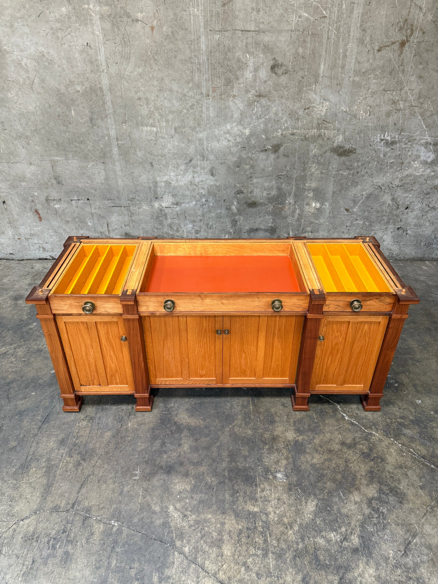 1970s Custom Handcrafted Arts & Crafts Revival Sideboard with Fold-Out Top and Lined Drawers – Brunner Cabinet Shop, San Francisco