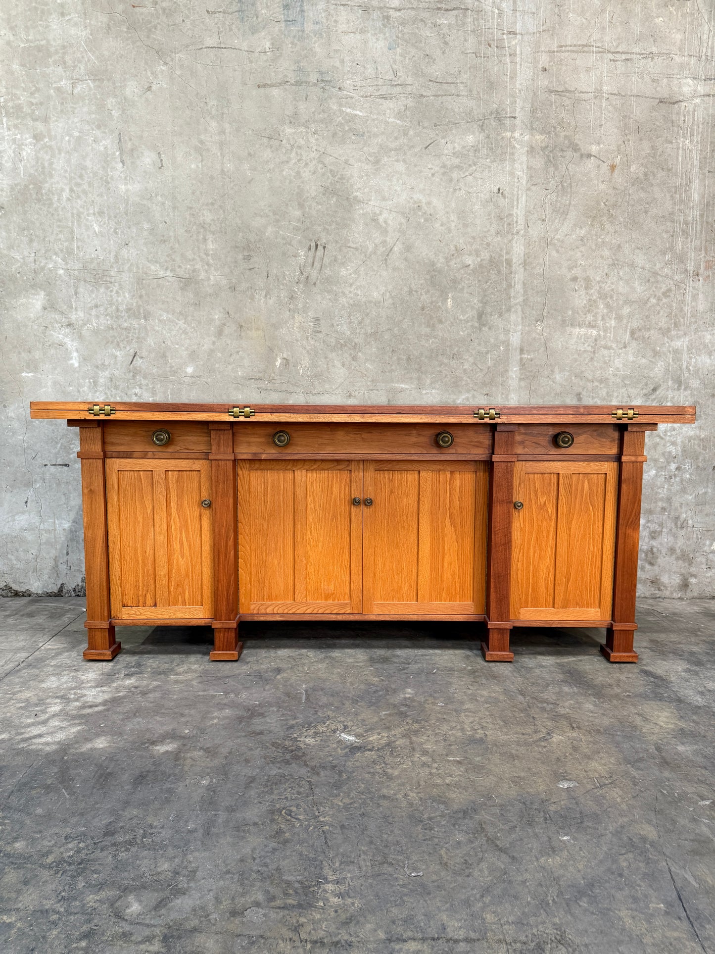 1970s Custom Handcrafted Arts & Crafts Revival Sideboard with Fold-Out Top and Lined Drawers – Brunner Cabinet Shop, San Francisco