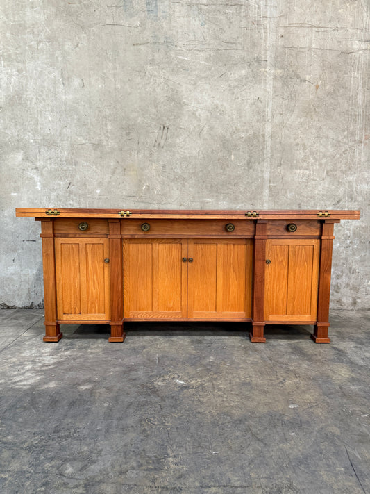 1970s Custom Handcrafted Arts & Crafts Revival Sideboard with Fold-Out Top and Lined Drawers – Brunner Cabinet Shop, San Francisco