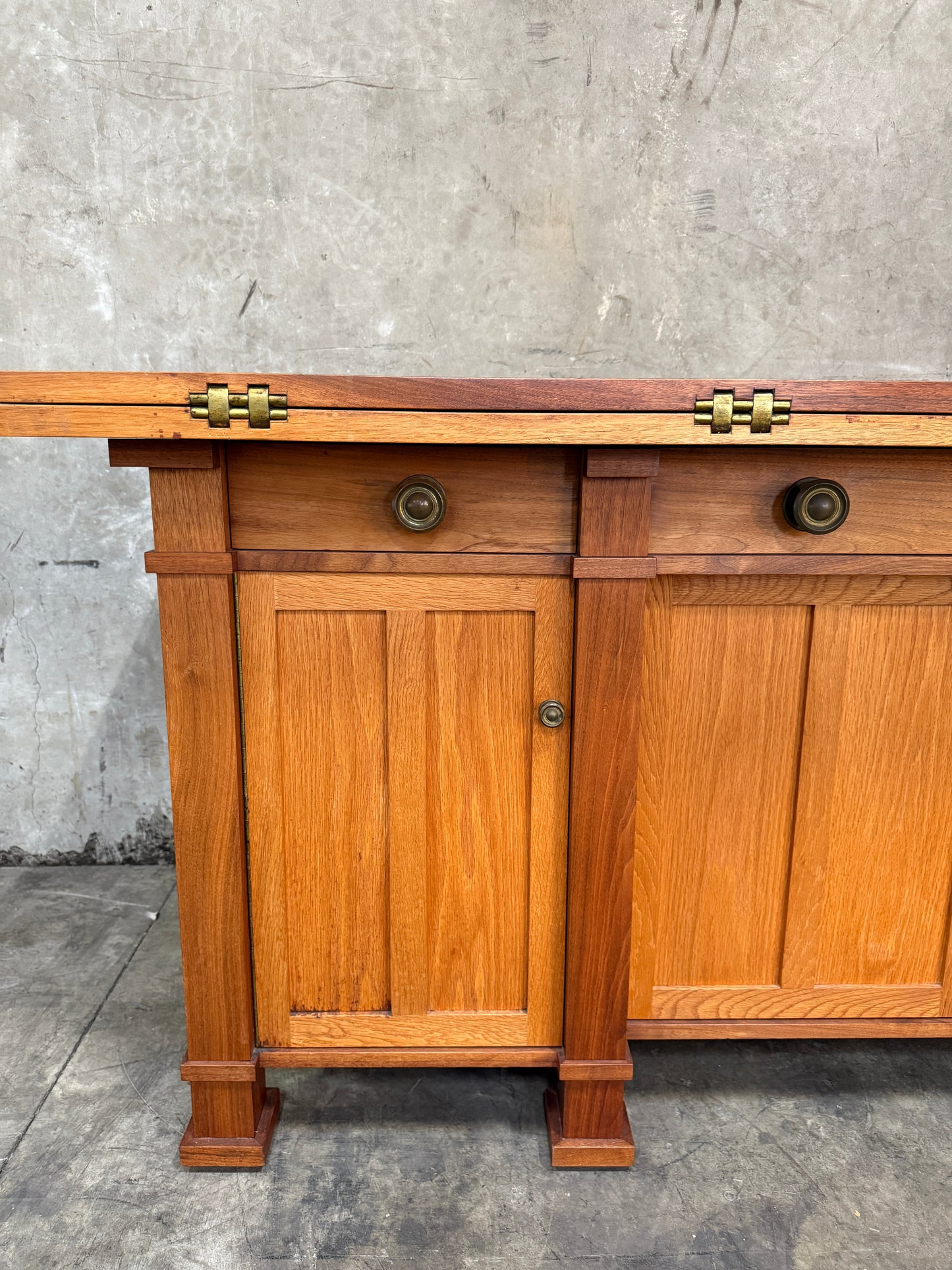 1970s Custom Handcrafted Arts & Crafts Revival Sideboard with Fold-Out Top and Lined Drawers – Brunner Cabinet Shop, San Francisco