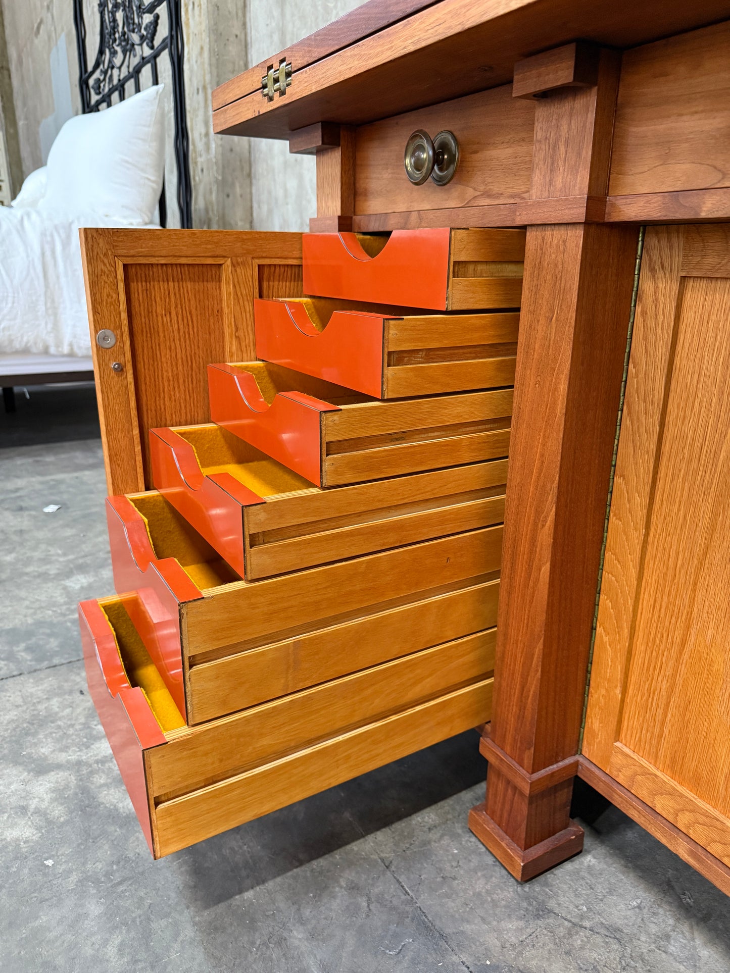 1970s Custom Handcrafted Arts & Crafts Revival Sideboard with Fold-Out Top and Lined Drawers – Brunner Cabinet Shop, San Francisco