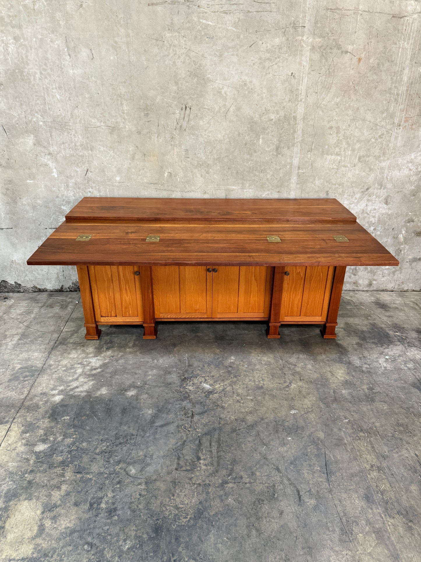 1970s Custom Handcrafted Arts & Crafts Revival Sideboard with Fold-Out Top and Lined Drawers – Brunner Cabinet Shop, San Francisco