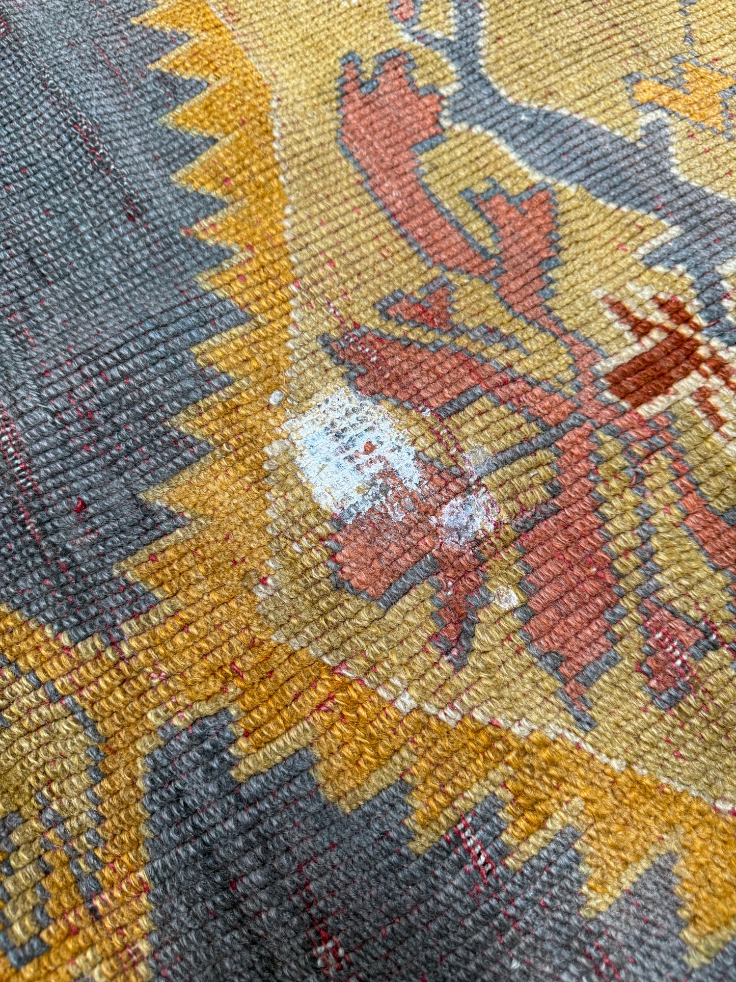 Antique 19th Century Oushak Rug – Turkish Handwoven Wool, 14′ × 14′ Square, Salmon & Blue Gray with Medallion