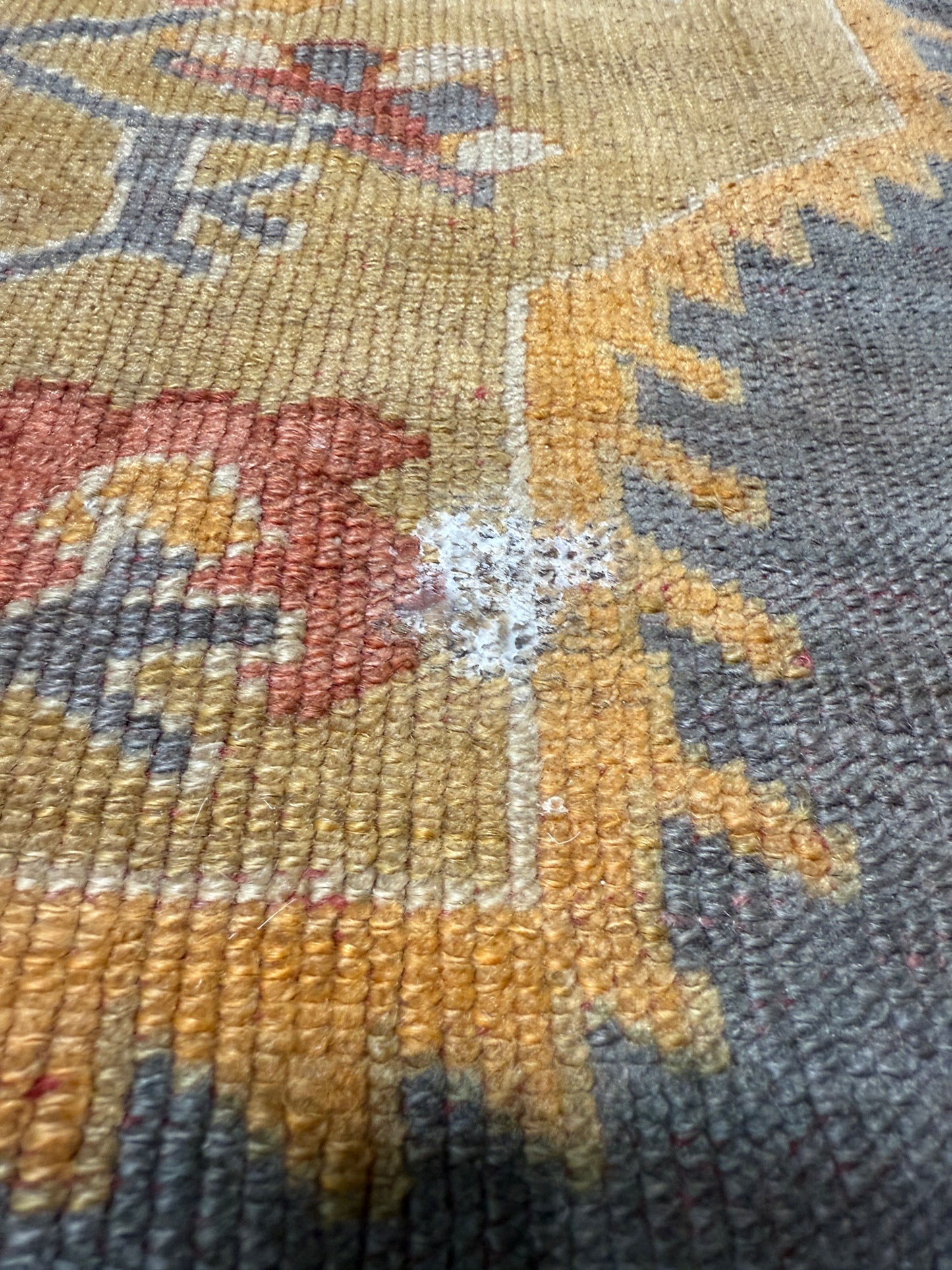 Antique 19th Century Oushak Rug – Turkish Handwoven Wool, 14′ × 14′ Square, Salmon & Blue Gray with Medallion