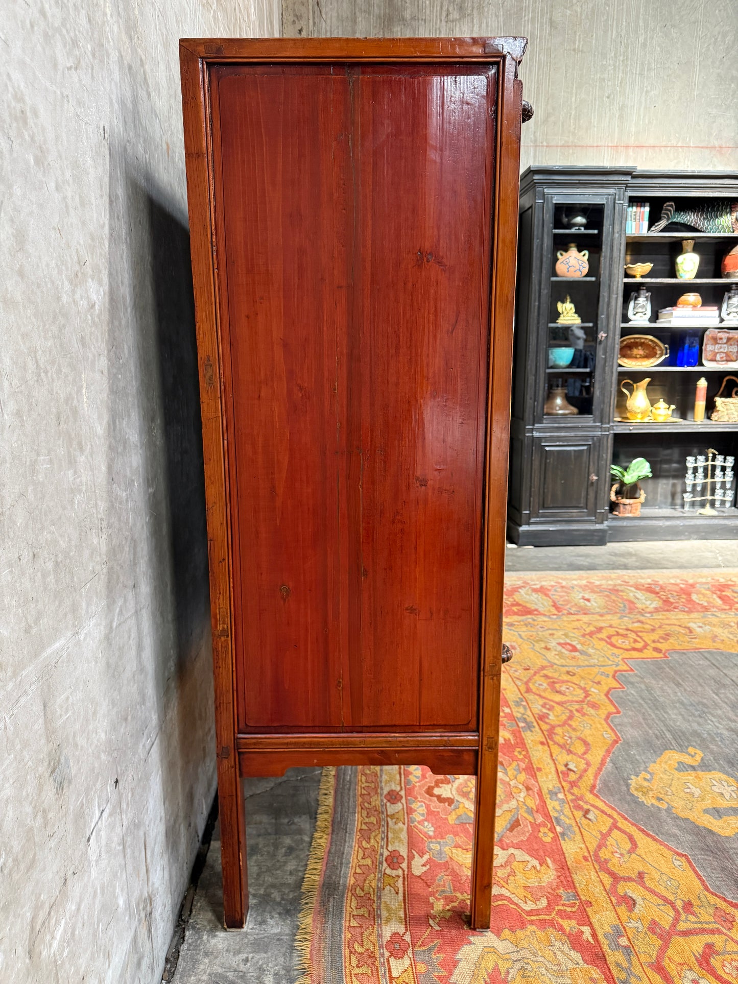 Chinese Qing Dynasty Late 19th Century Ningbo Elm Cabinet – Antique Wardrobe Armoire with Brass Hardware, 72.5″H × 40.25″W × 24″D