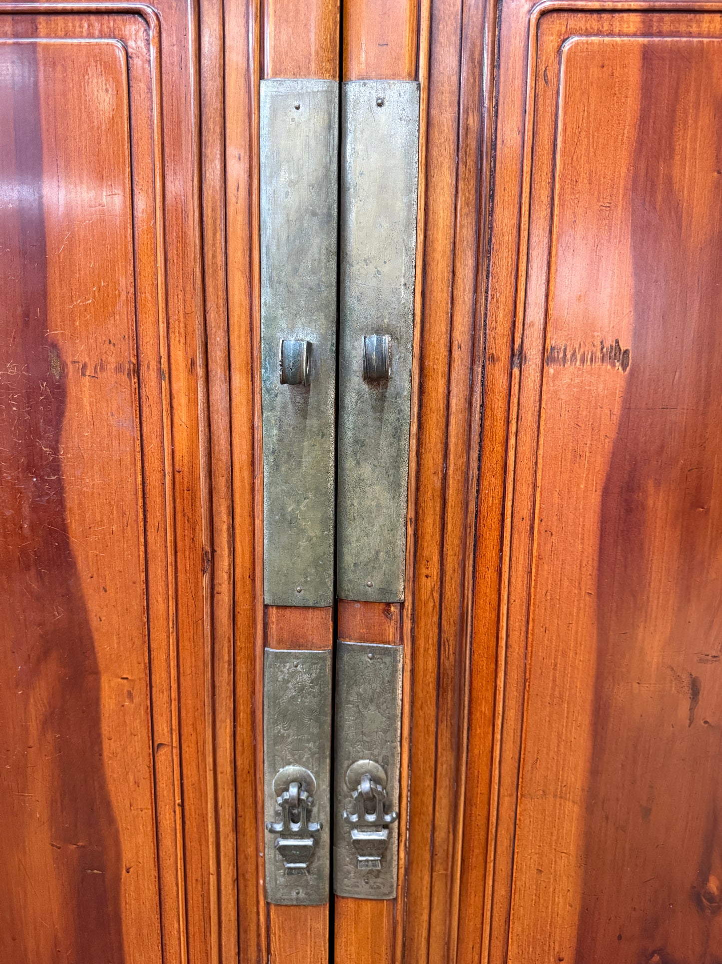 Chinese Qing Dynasty Late 19th Century Ningbo Elm Cabinet – Antique Wardrobe Armoire with Brass Hardware, 72.5″H × 40.25″W × 24″D