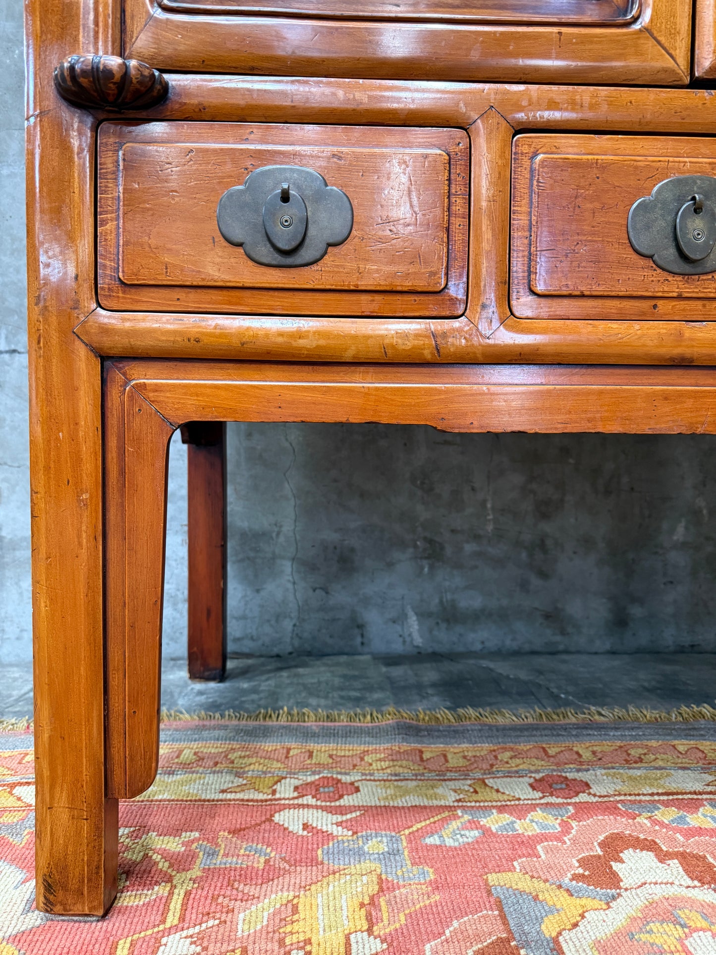 Chinese Qing Dynasty Late 19th Century Ningbo Elm Cabinet – Antique Wardrobe Armoire with Brass Hardware, 72.5″H × 40.25″W × 24″D