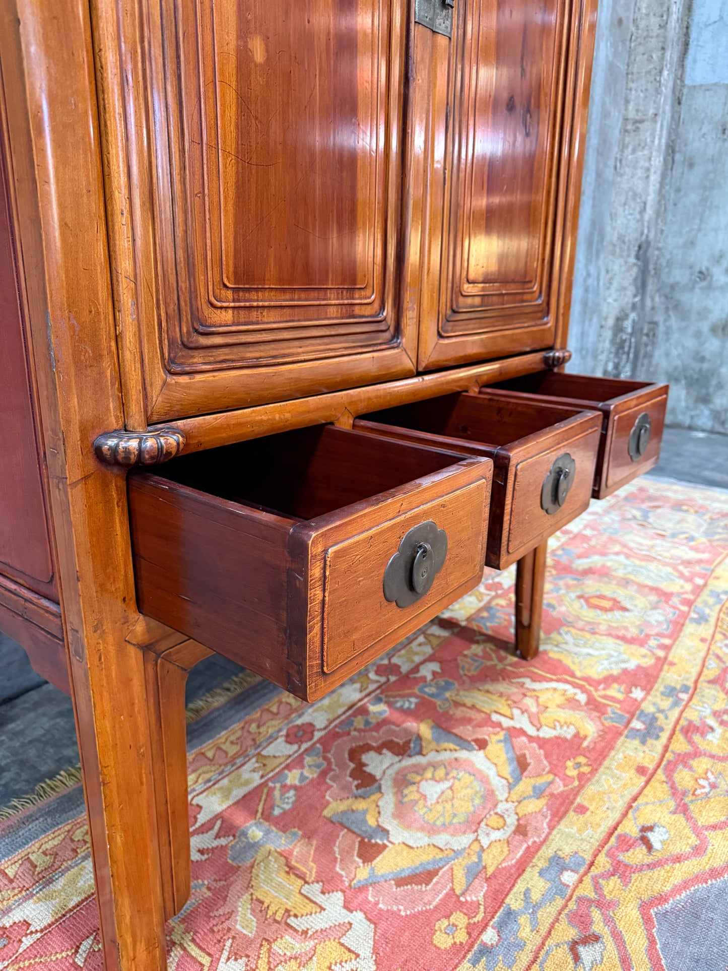 Chinese Qing Dynasty Late 19th Century Ningbo Elm Cabinet – Antique Wardrobe Armoire with Brass Hardware, 72.5″H × 40.25″W × 24″D
