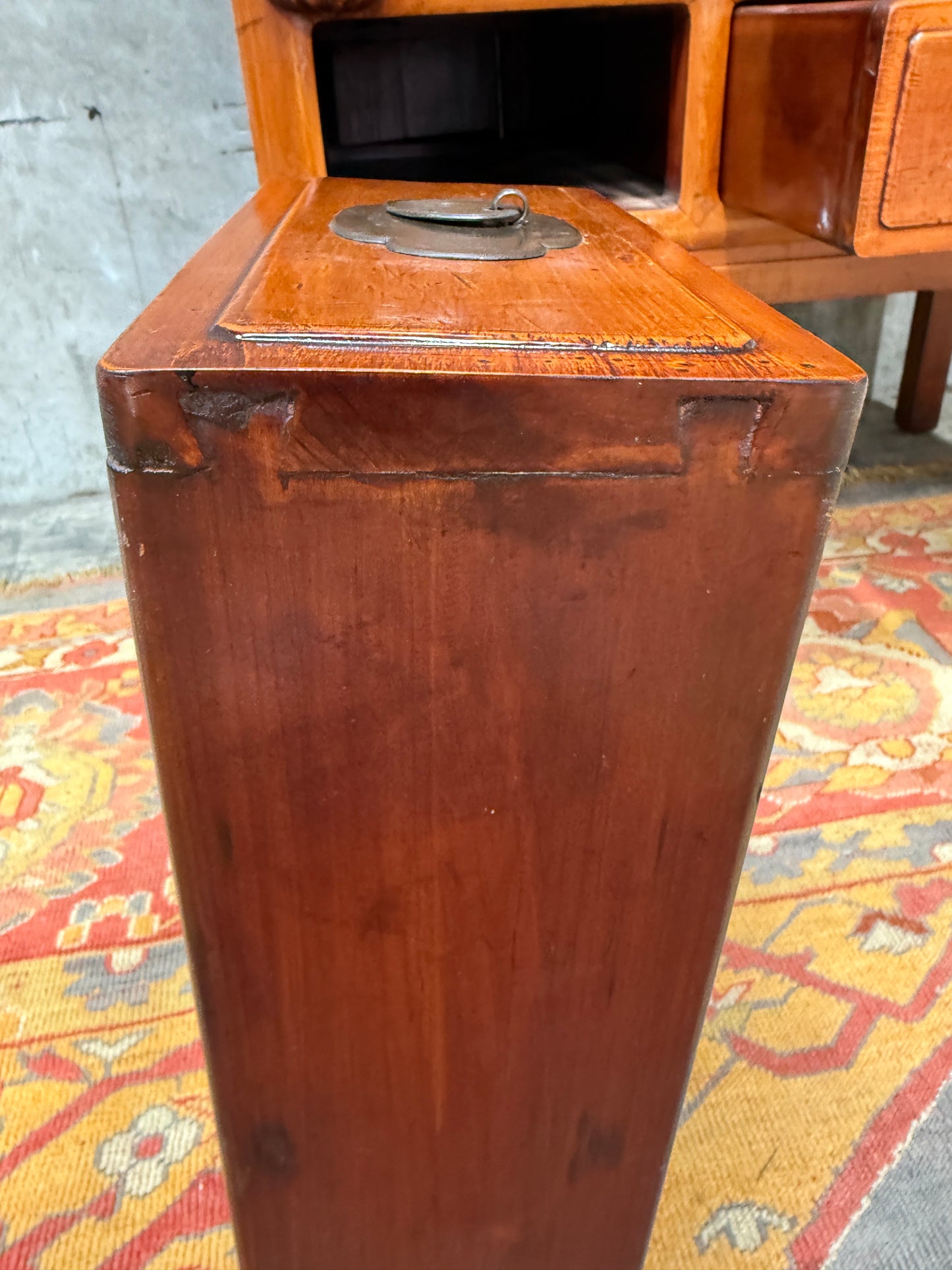 Chinese Qing Dynasty Late 19th Century Ningbo Elm Cabinet – Antique Wardrobe Armoire with Brass Hardware, 72.5″H × 40.25″W × 24″D