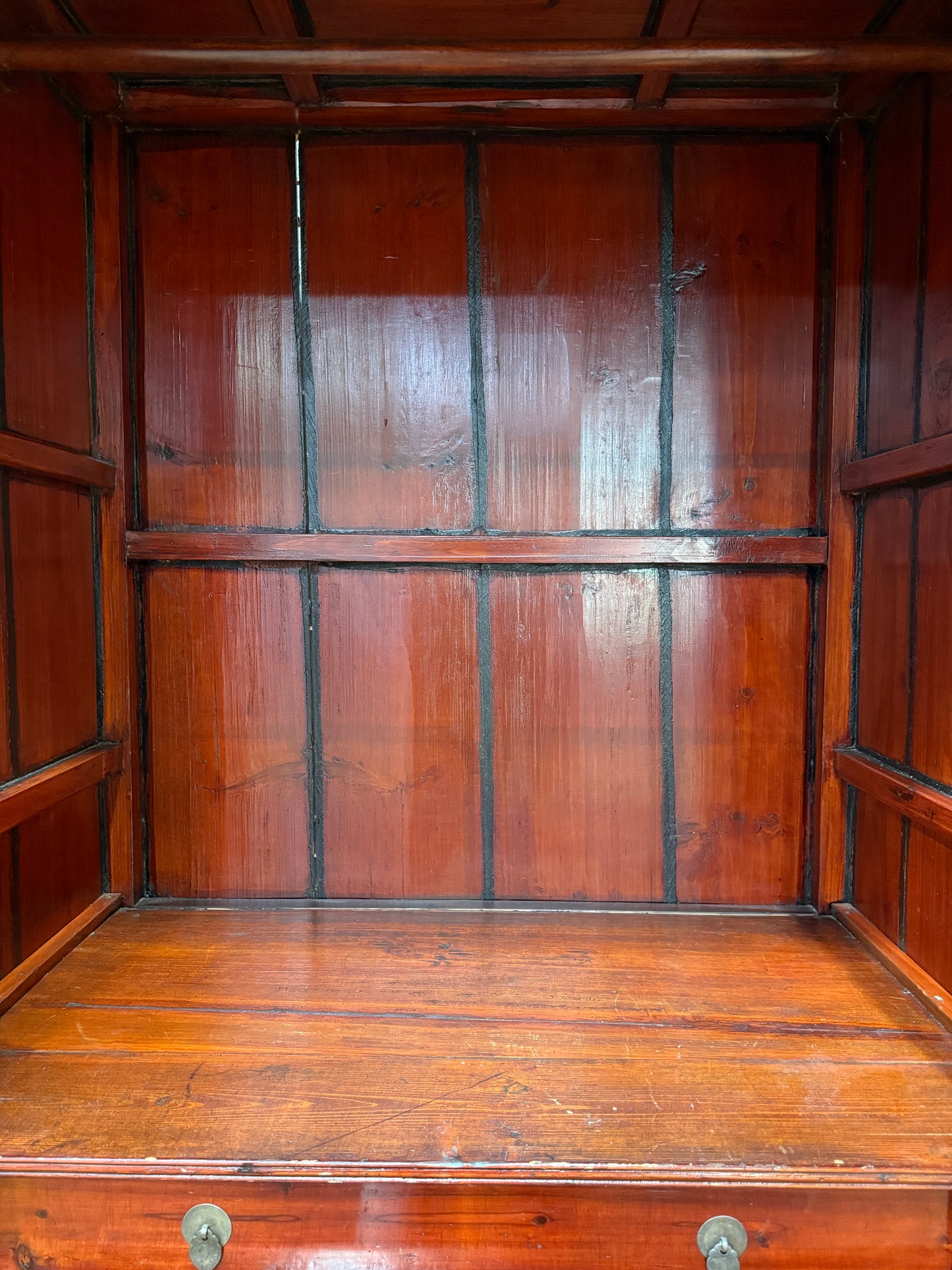 Chinese Qing Dynasty Late 19th Century Ningbo Elm Cabinet – Antique Wardrobe Armoire with Brass Hardware, 72.5″H × 40.25″W × 24″D