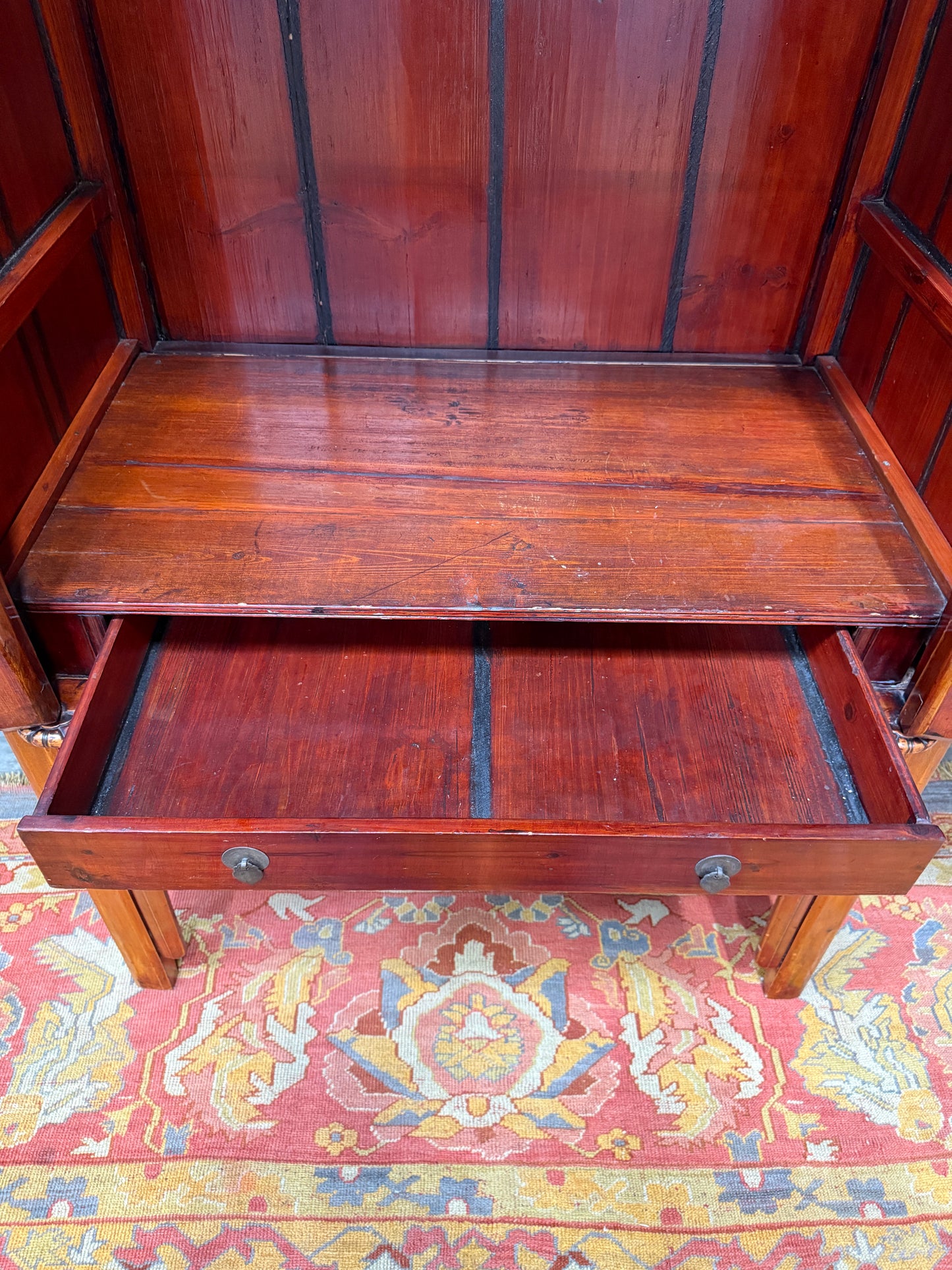 Chinese Qing Dynasty Late 19th Century Ningbo Elm Cabinet – Antique Wardrobe Armoire with Brass Hardware, 72.5″H × 40.25″W × 24″D