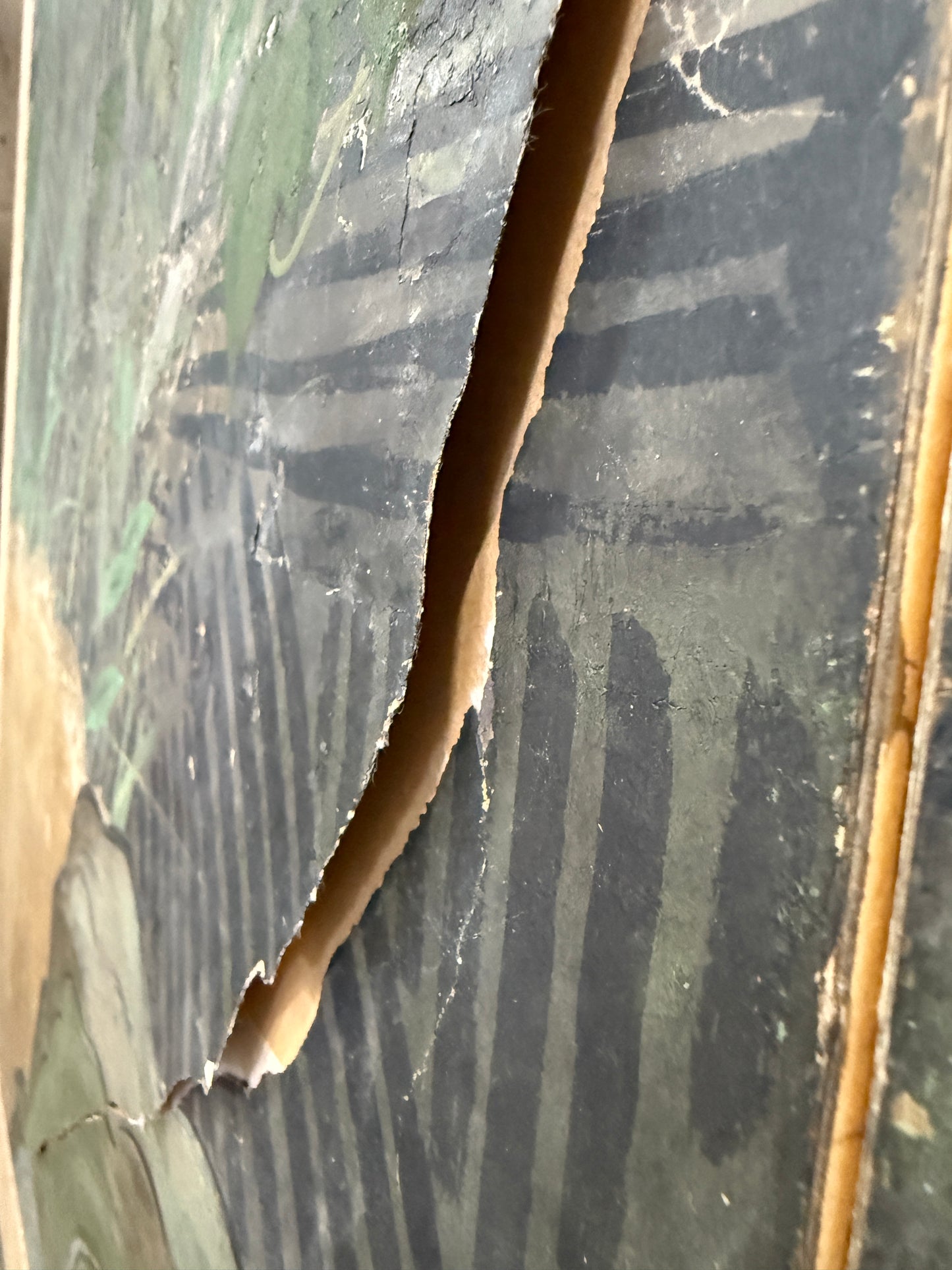 19th Century Japanese Meiji Period Four-Panel Folding Screen – Gilt Paper with Chrysanthemums, Morning Glories & Landscape, 67.5″H × 98″W