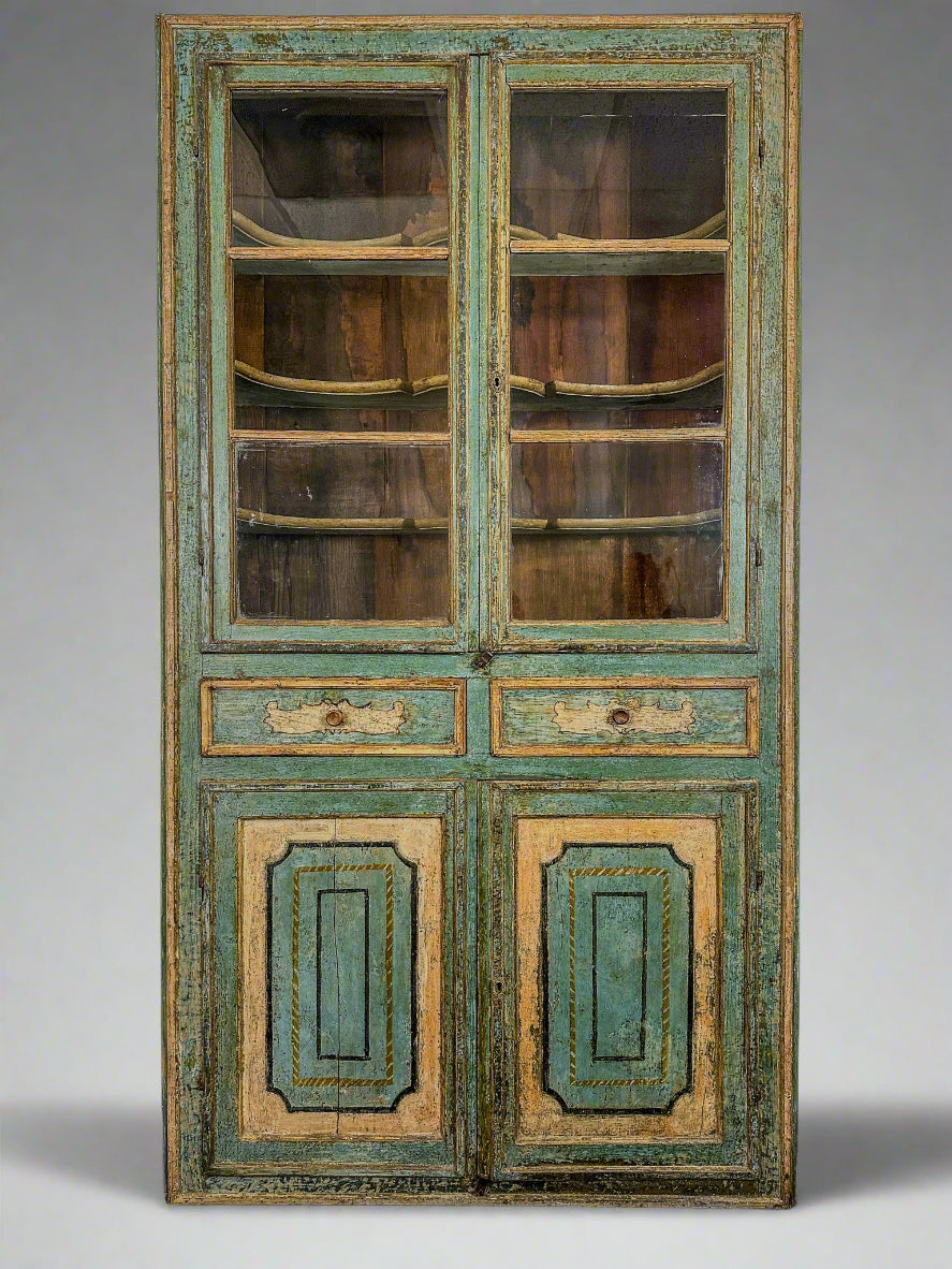 18th C. Tuscan Provincial Painted Display Cabinet Italy c.1780 91"H Blue Green