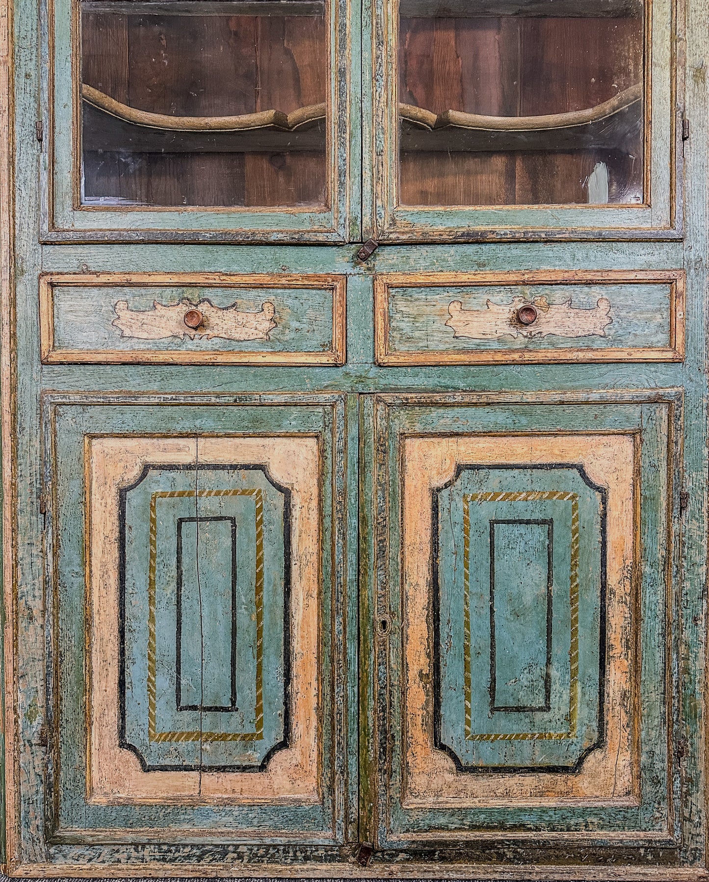 18th C. Tuscan Provincial Painted Display Cabinet Italy c.1780 91"H Blue Green